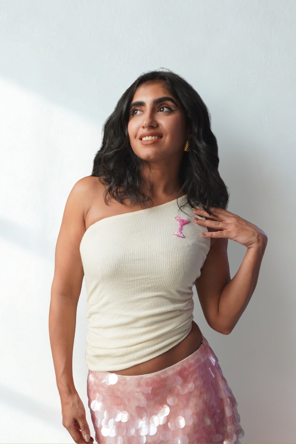 Lea X KYT White One-Shoulder Ribbed Top