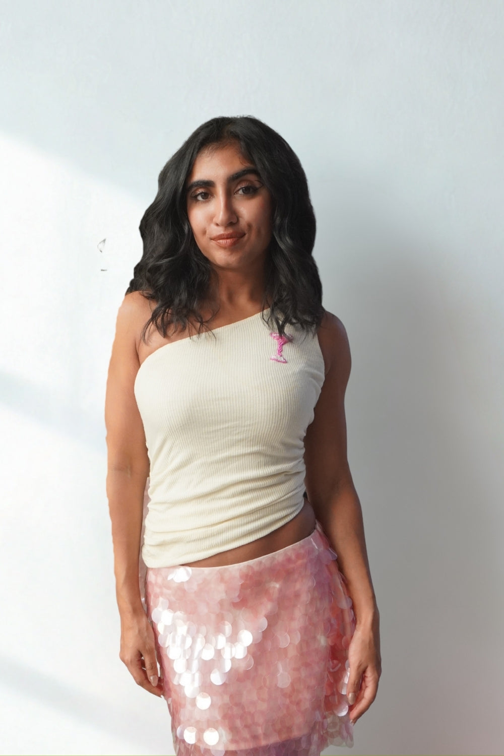 Lea X KYT White One-Shoulder Ribbed Top