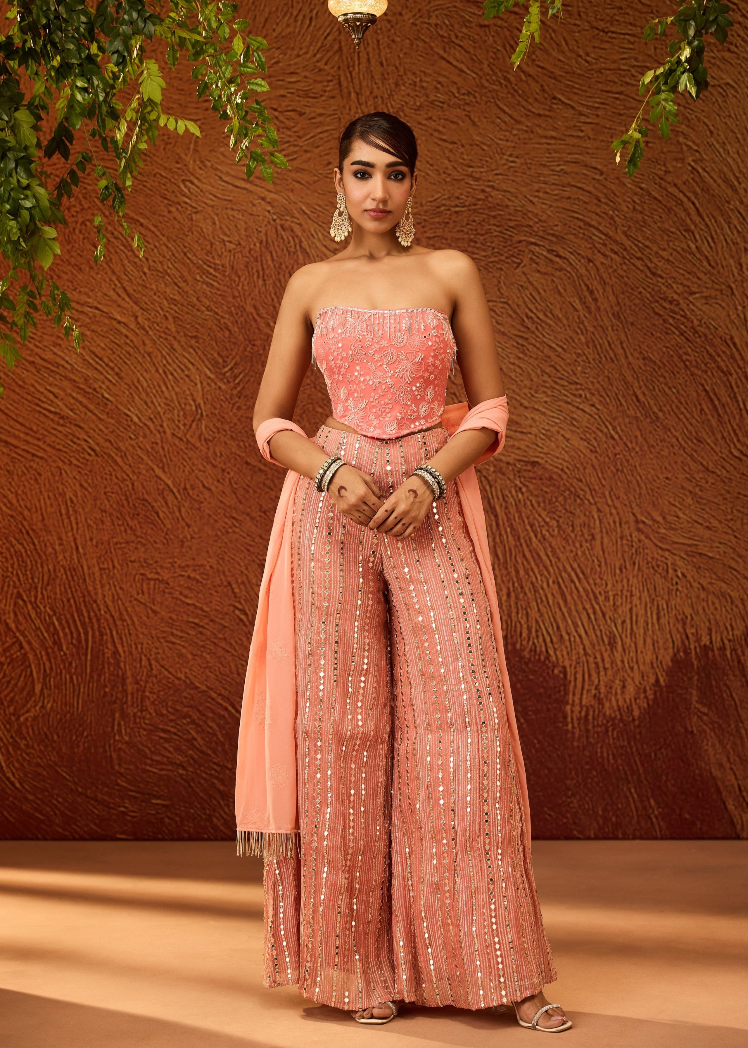 Charvi Peach and Pink Corset Gharara Set with Dupatta
