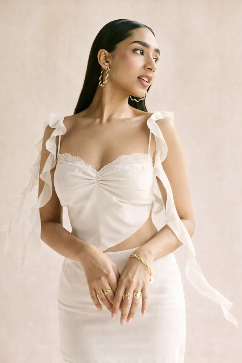 Crimson White Muse Ruffled Top