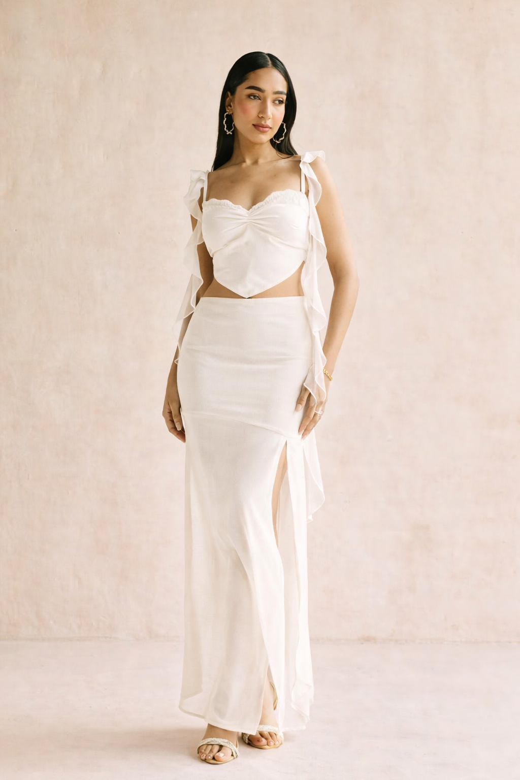 Crimson White Slit Midaxi Skirt