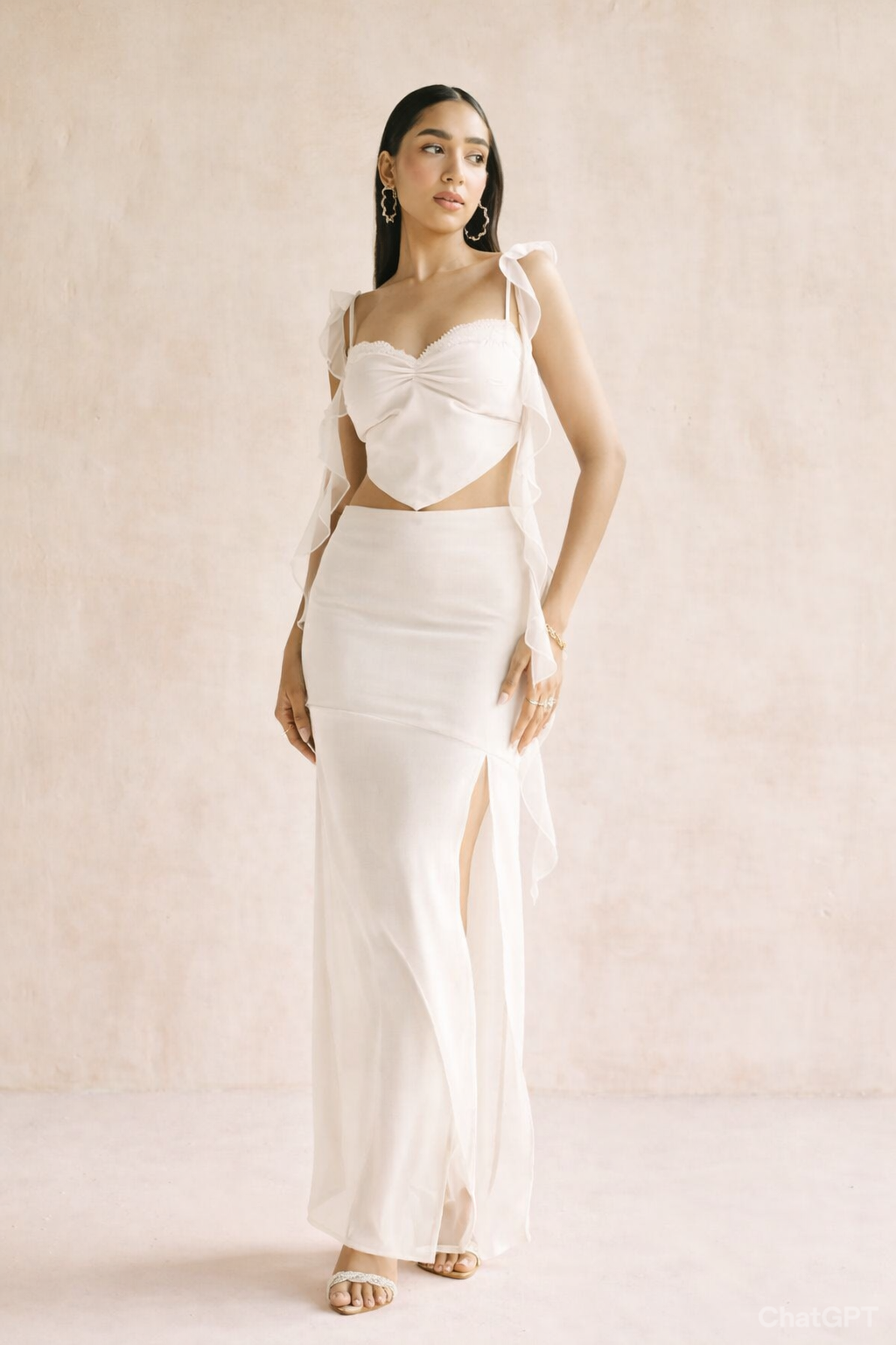 Crimson White Slit Midaxi Skirt