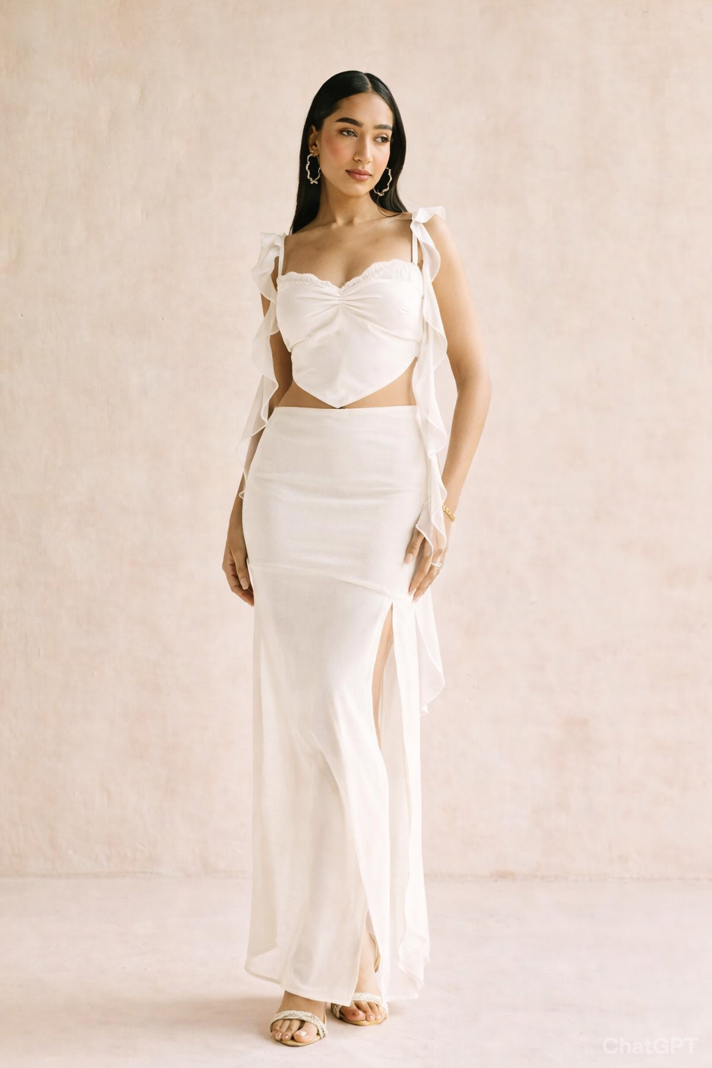 Crimson White Slit Midaxi Skirt