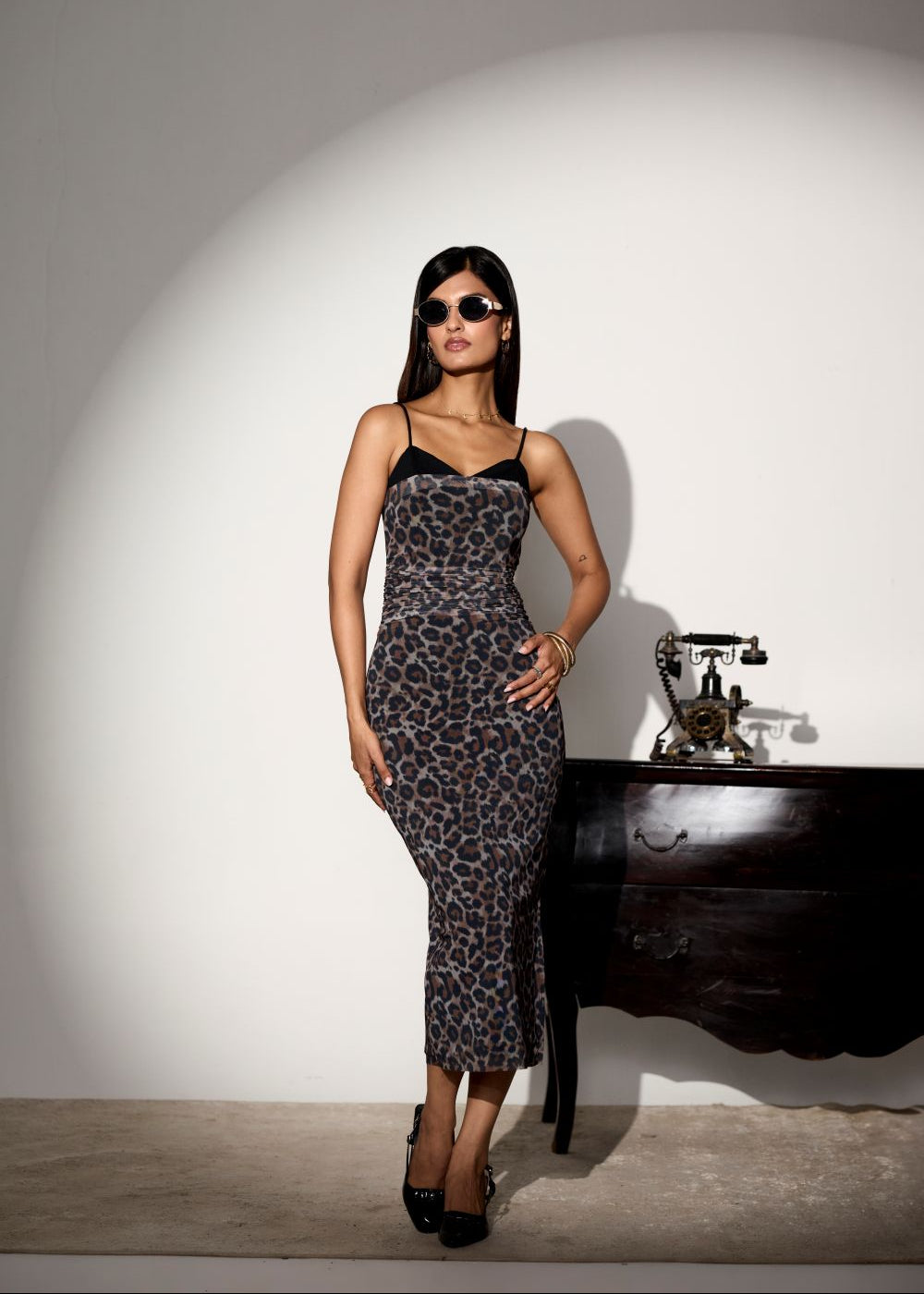 Odessa Leopard Print Corset Midi Dress