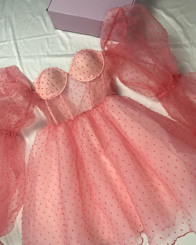 Bianca Pink Dobby Organza Puff Sleeve Corset Dress