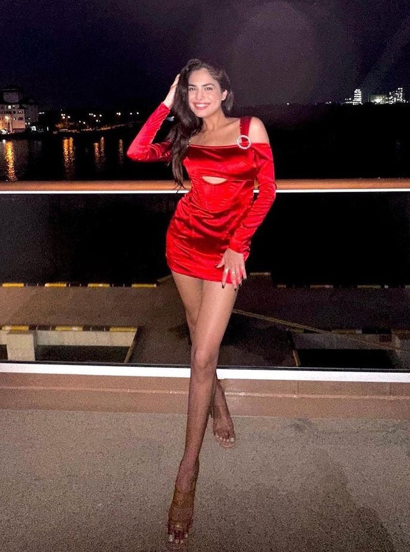 Sofia Red Stretch Satin Corset Mini Dress