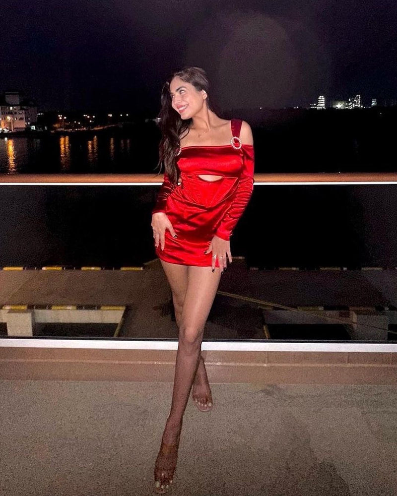 Sofia Red Stretch Satin Corset Mini Dress