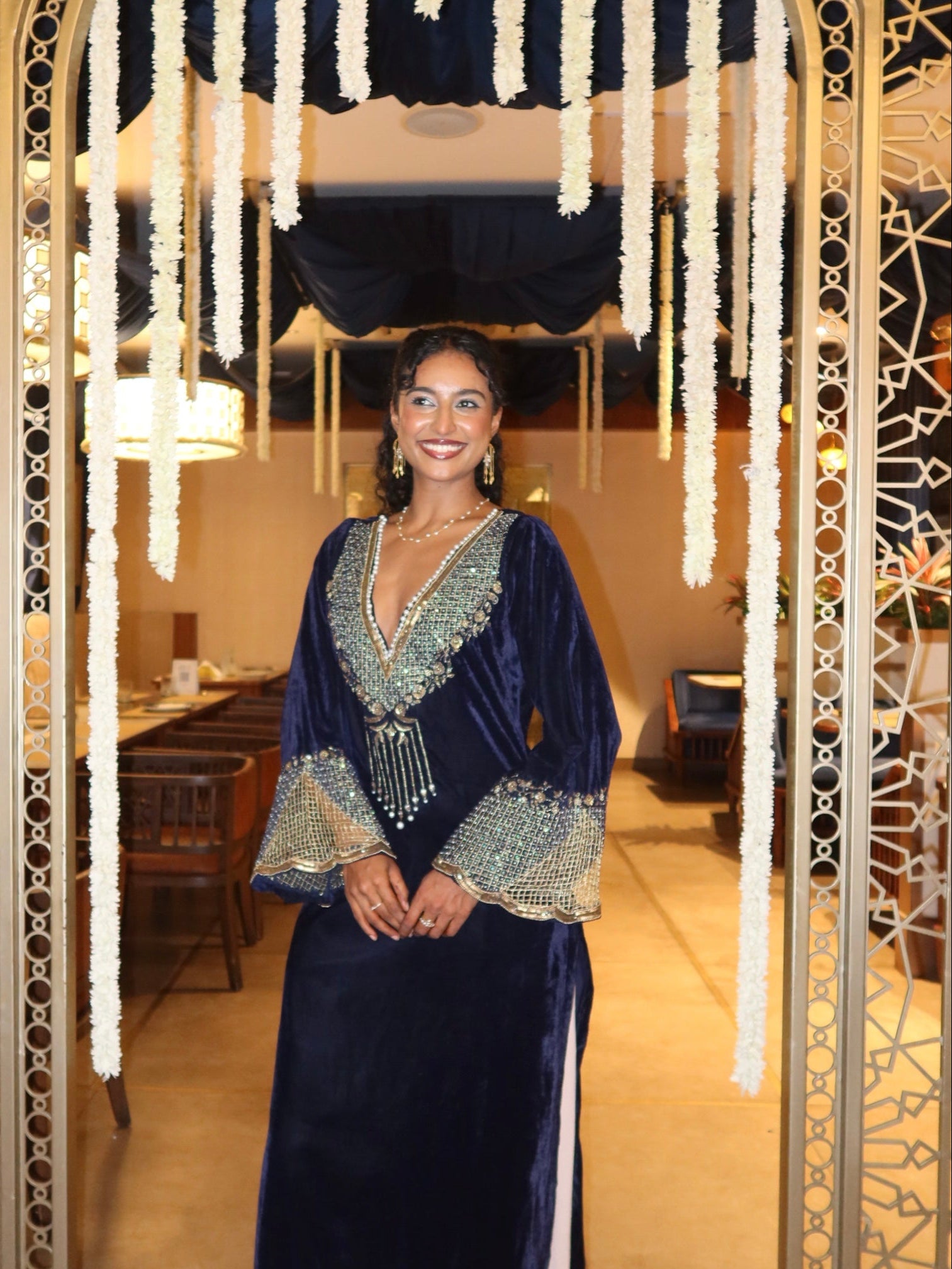 Nayla Hand-Embroidered Velvet Kaftan Set