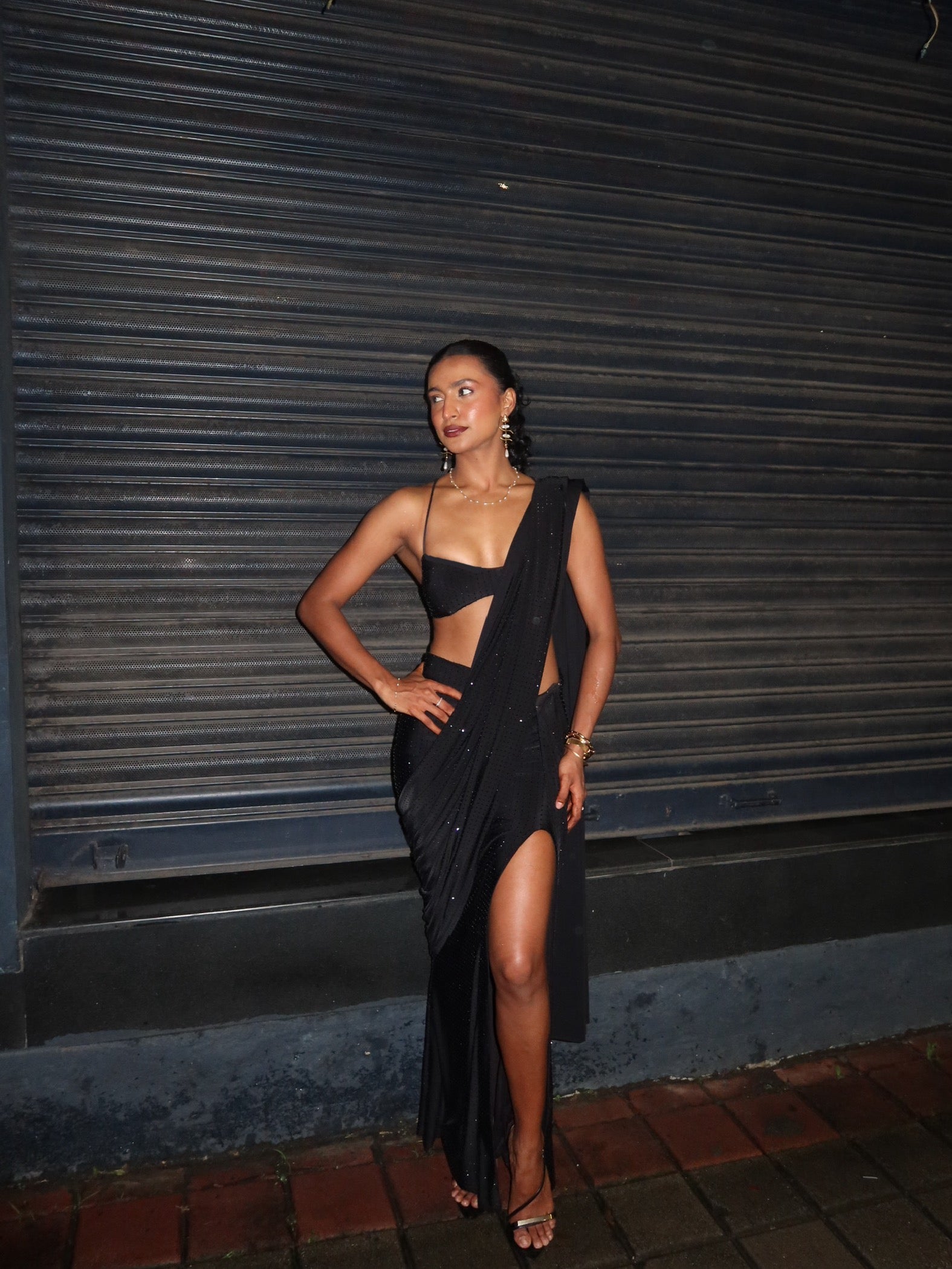 Shaina Black Rhinestone Multi-Way Lehenga Saree Set