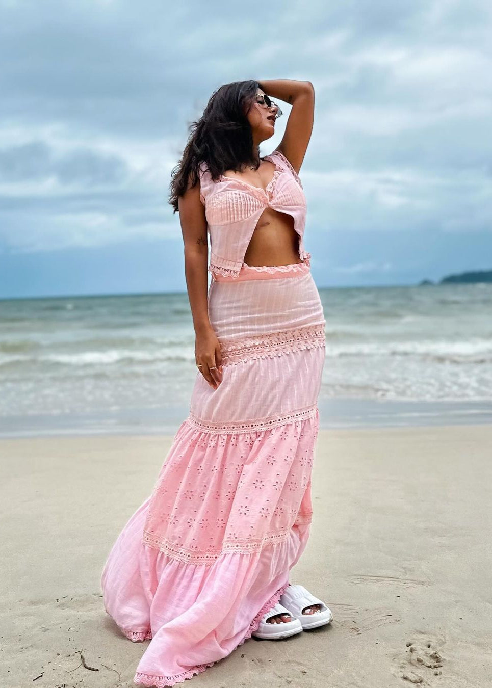 Journee Pink Embroidered Cotton Top and Skirt Set
