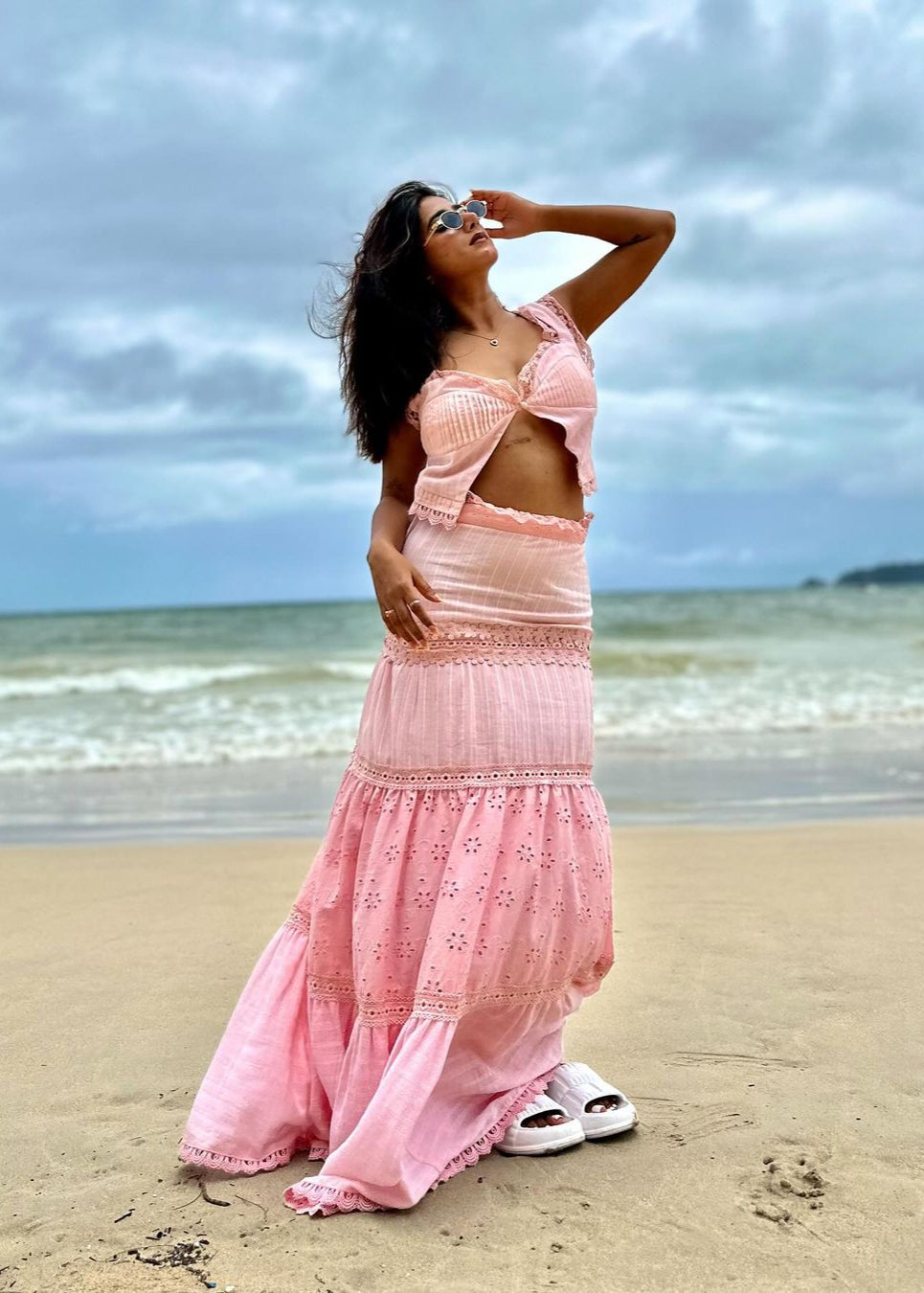 Journee Pink Embroidered Cotton Top and Skirt Set
