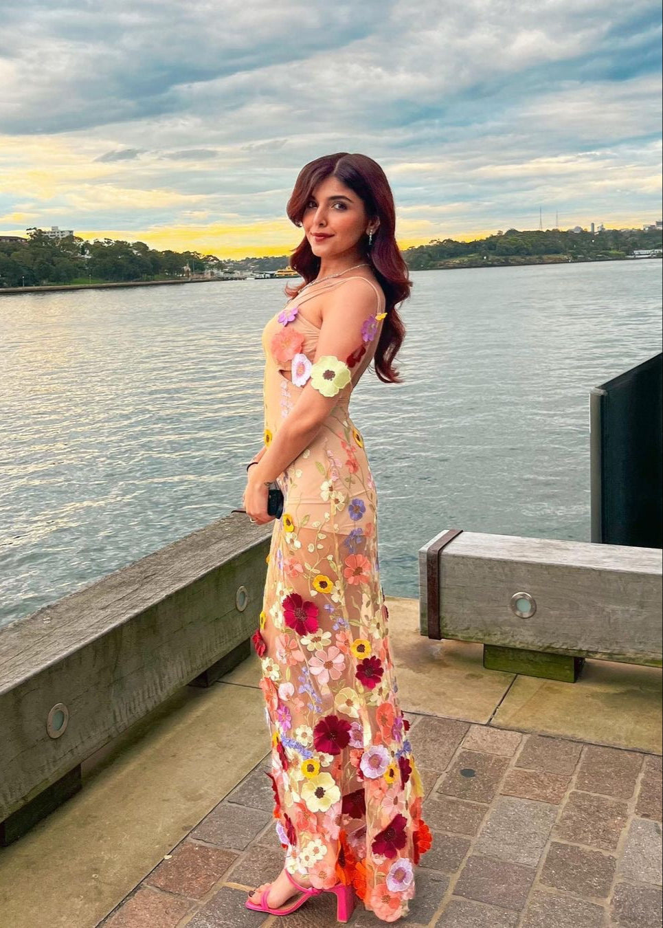 Katrina nude gown featuring intricate 3-D flower embroidery for a delicate and elegant look