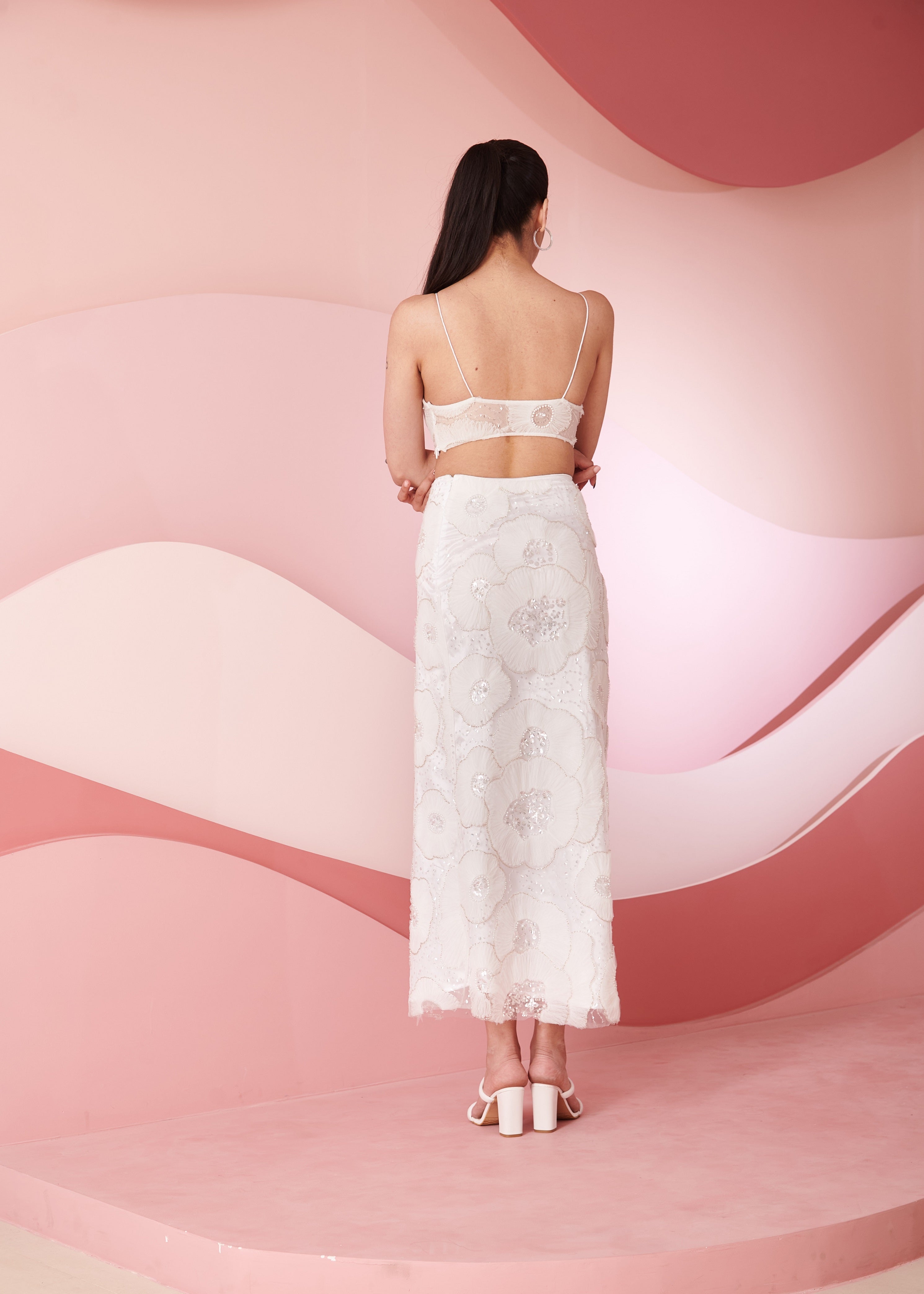 Kiera White Flower Embroidery Coord Set