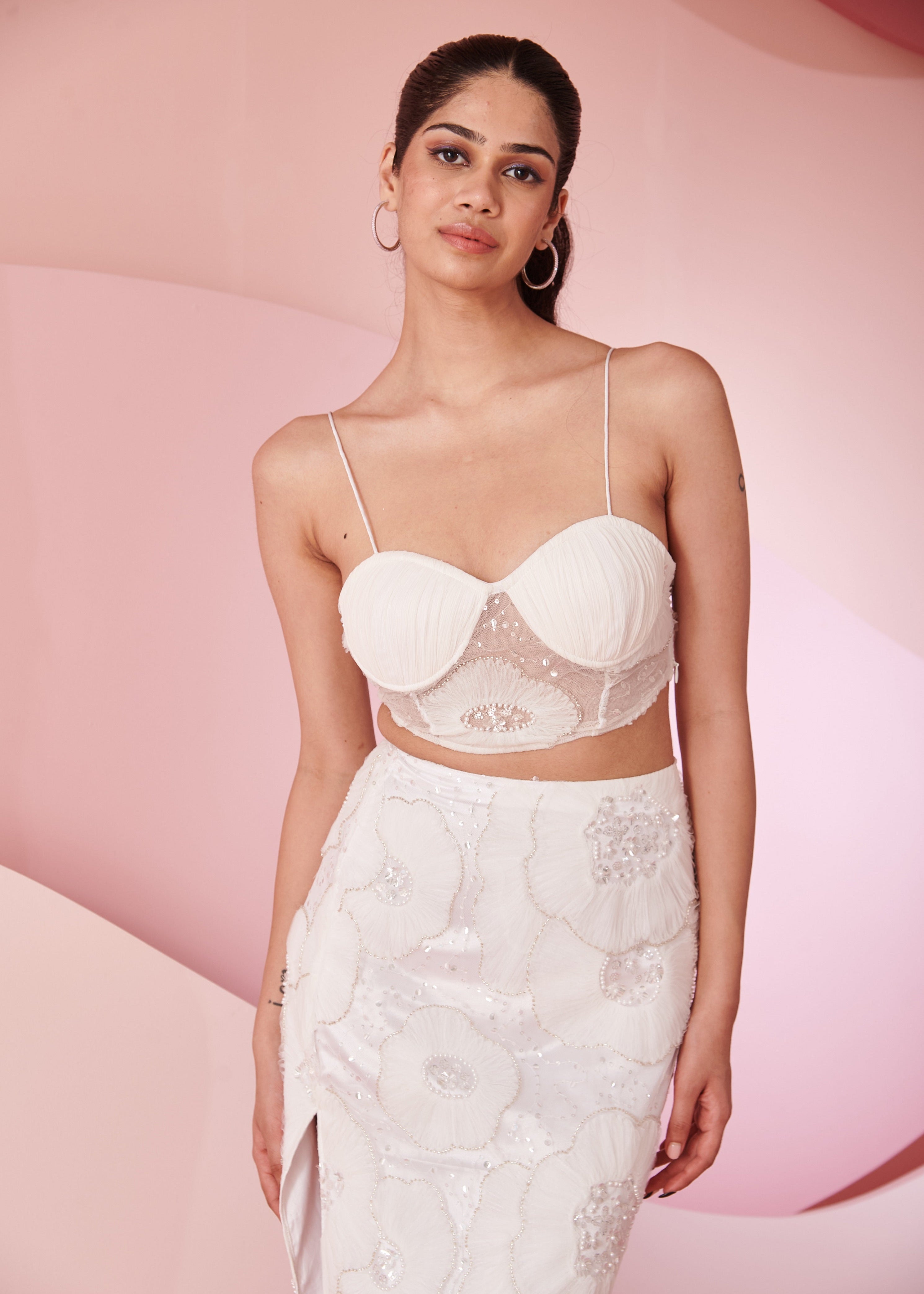 Kiera White Flower Embroidery Coord Set