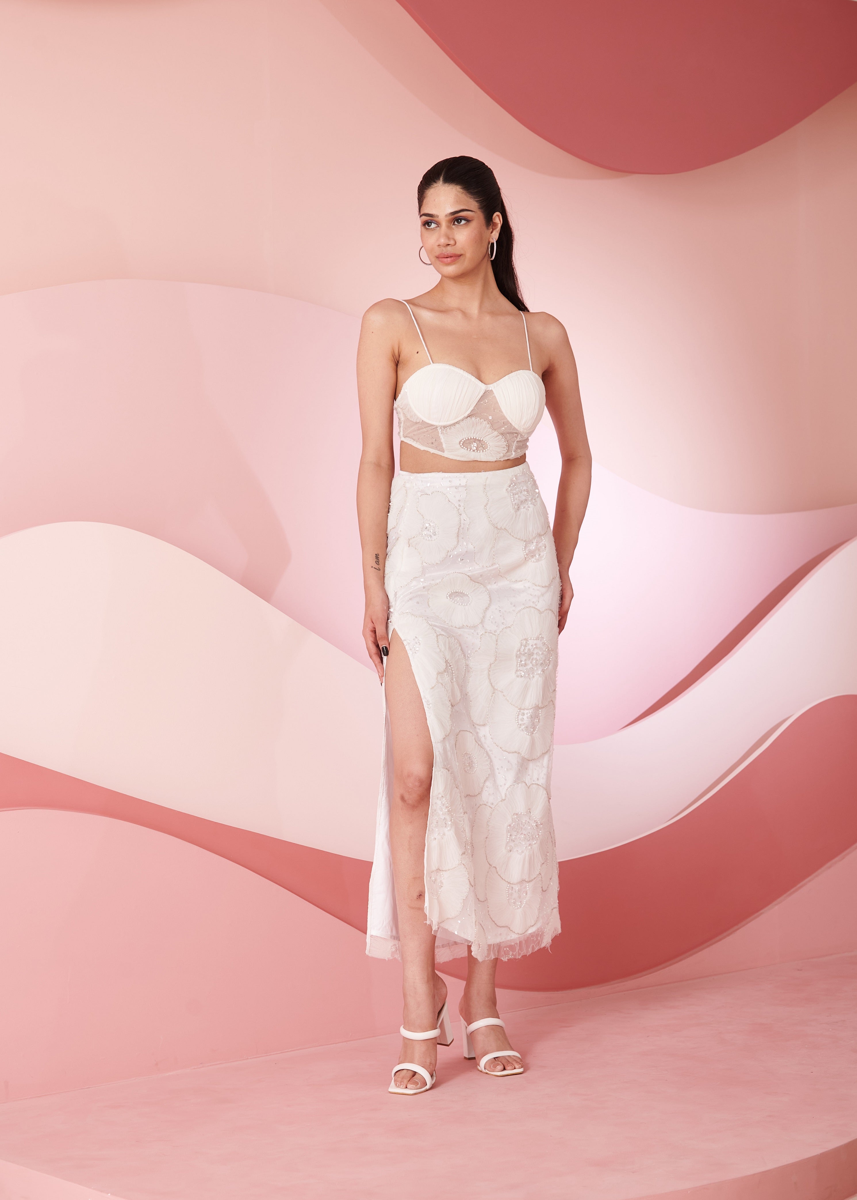 Kiera White Flower Embroidery Coord Set