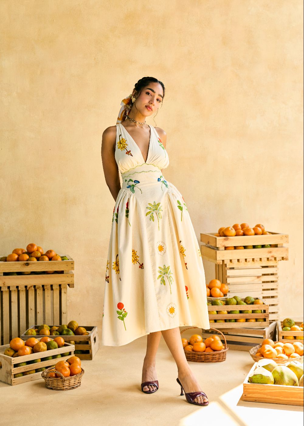 Gulmohar Fauna Embroidered Midi Dress
