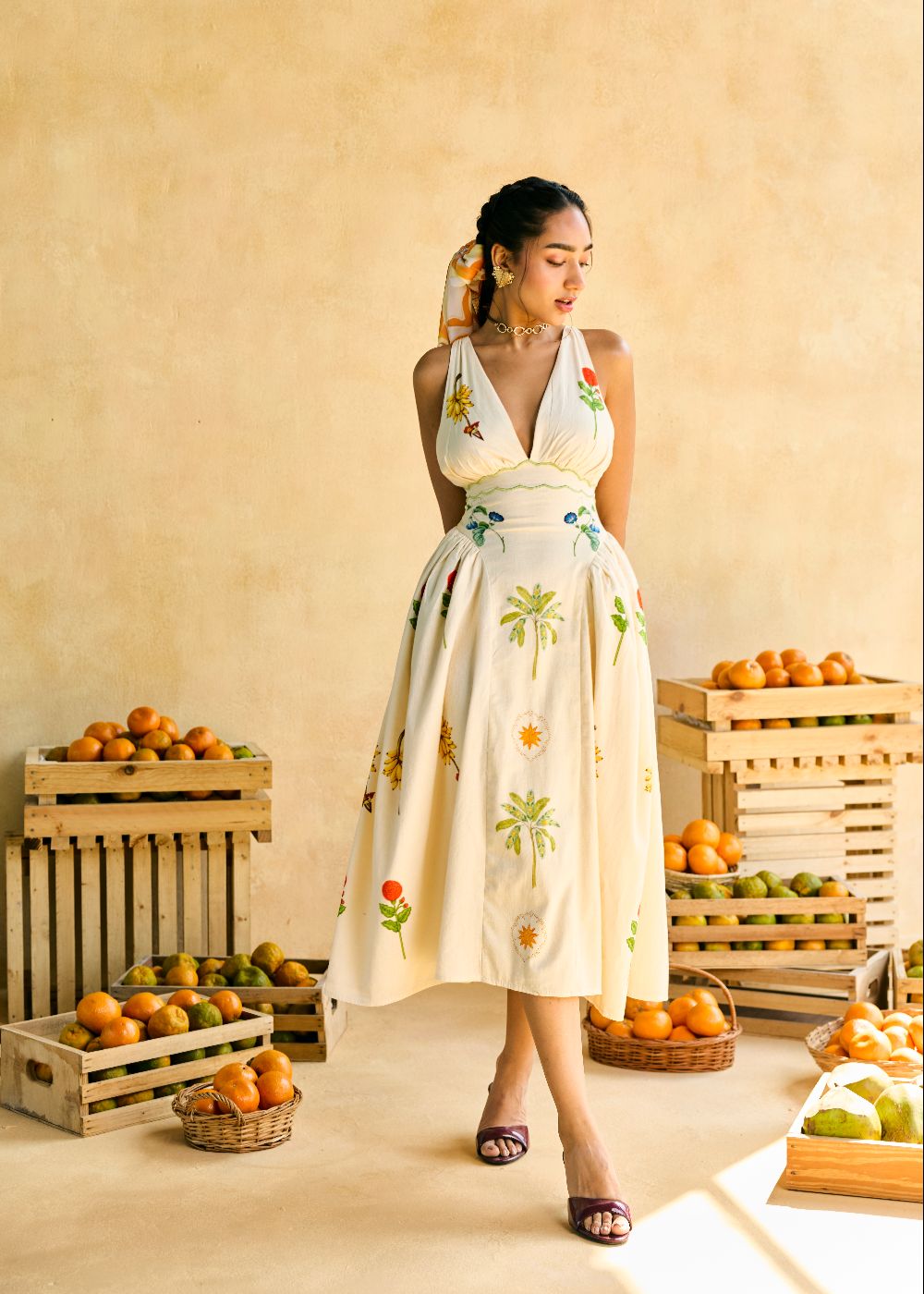 Gulmohar Fauna Embroidered Midi Dress