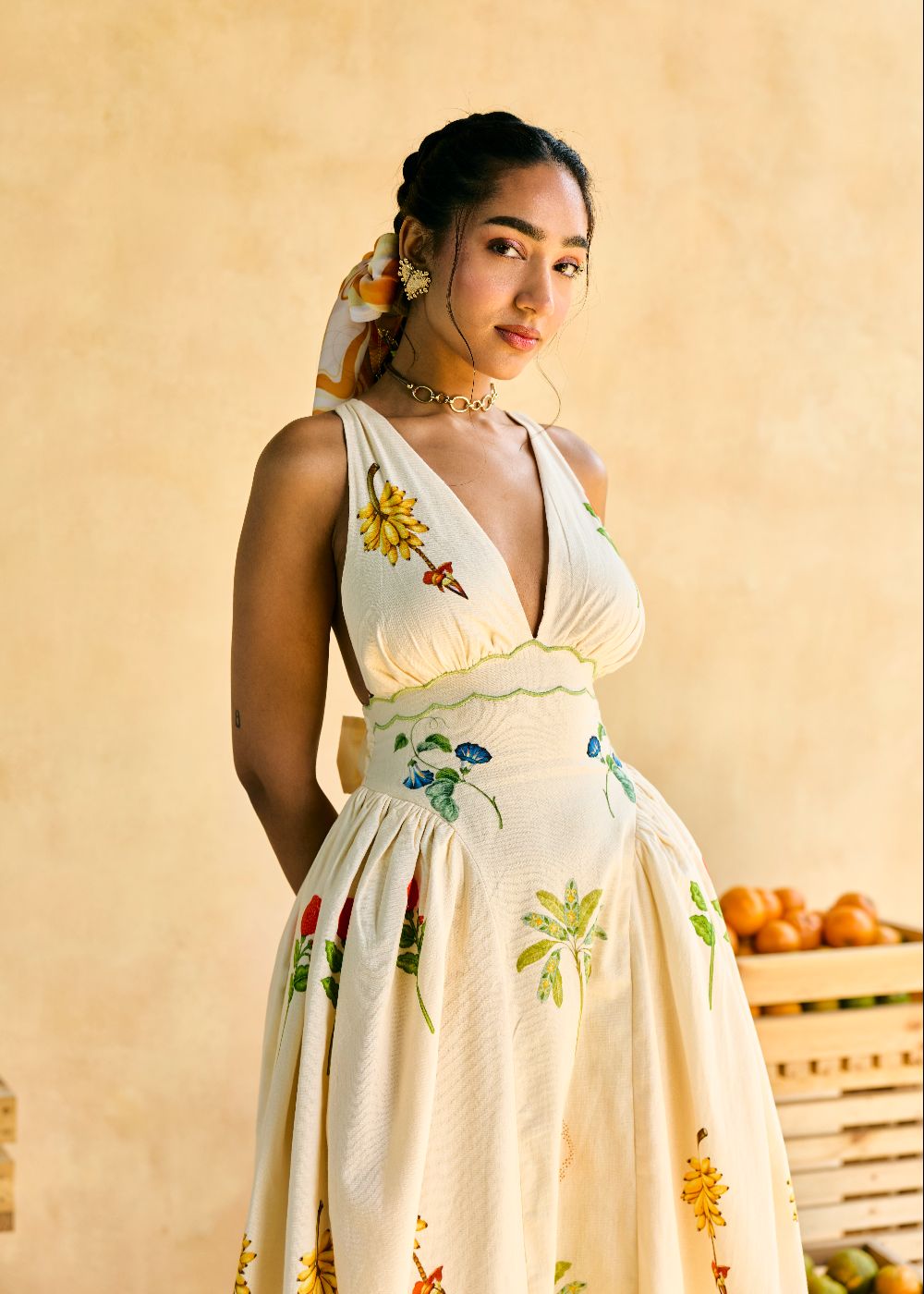 Gulmohar Fauna Embroidered Midi Dress