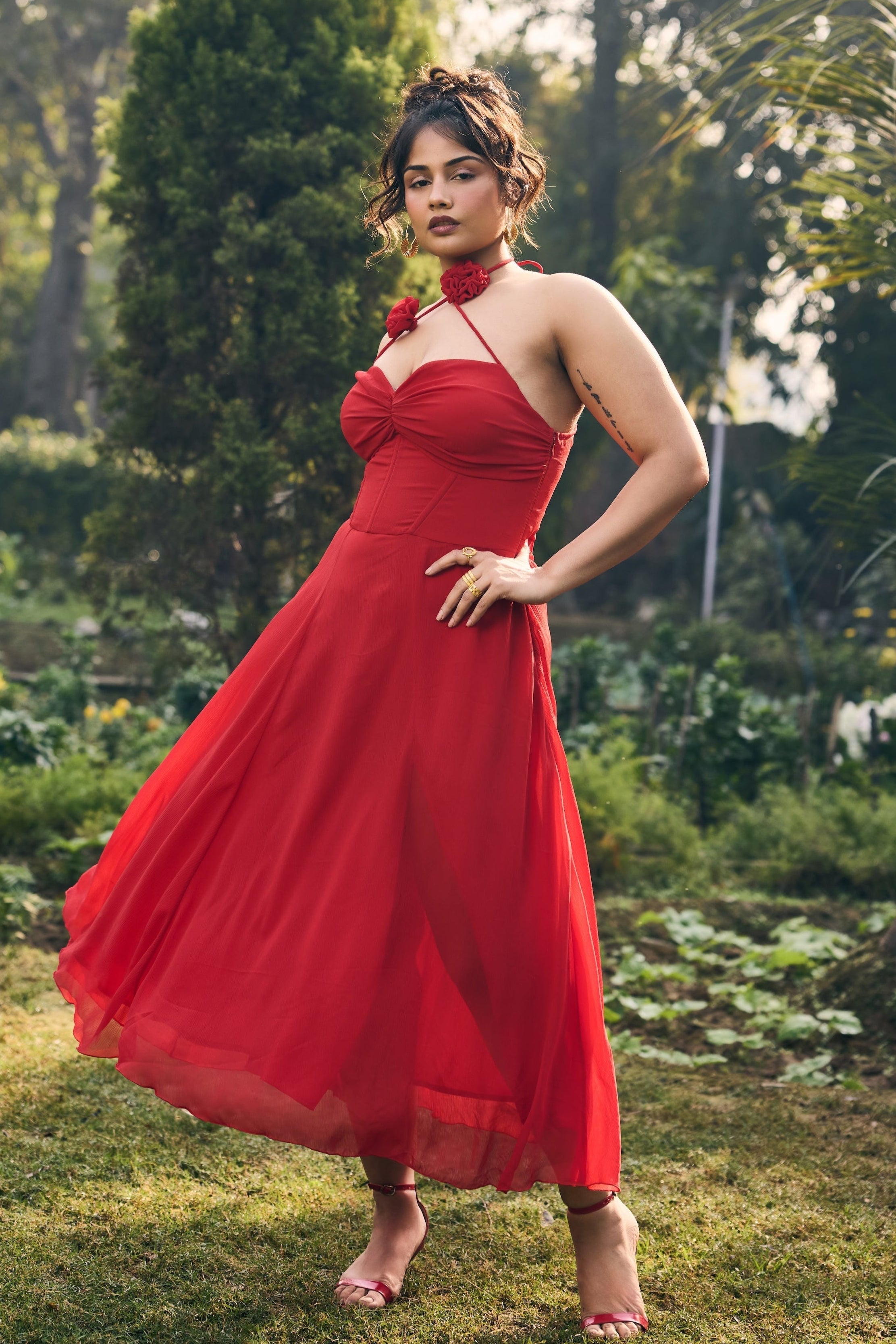 Ingrid Red A-Line Midaxi Dress