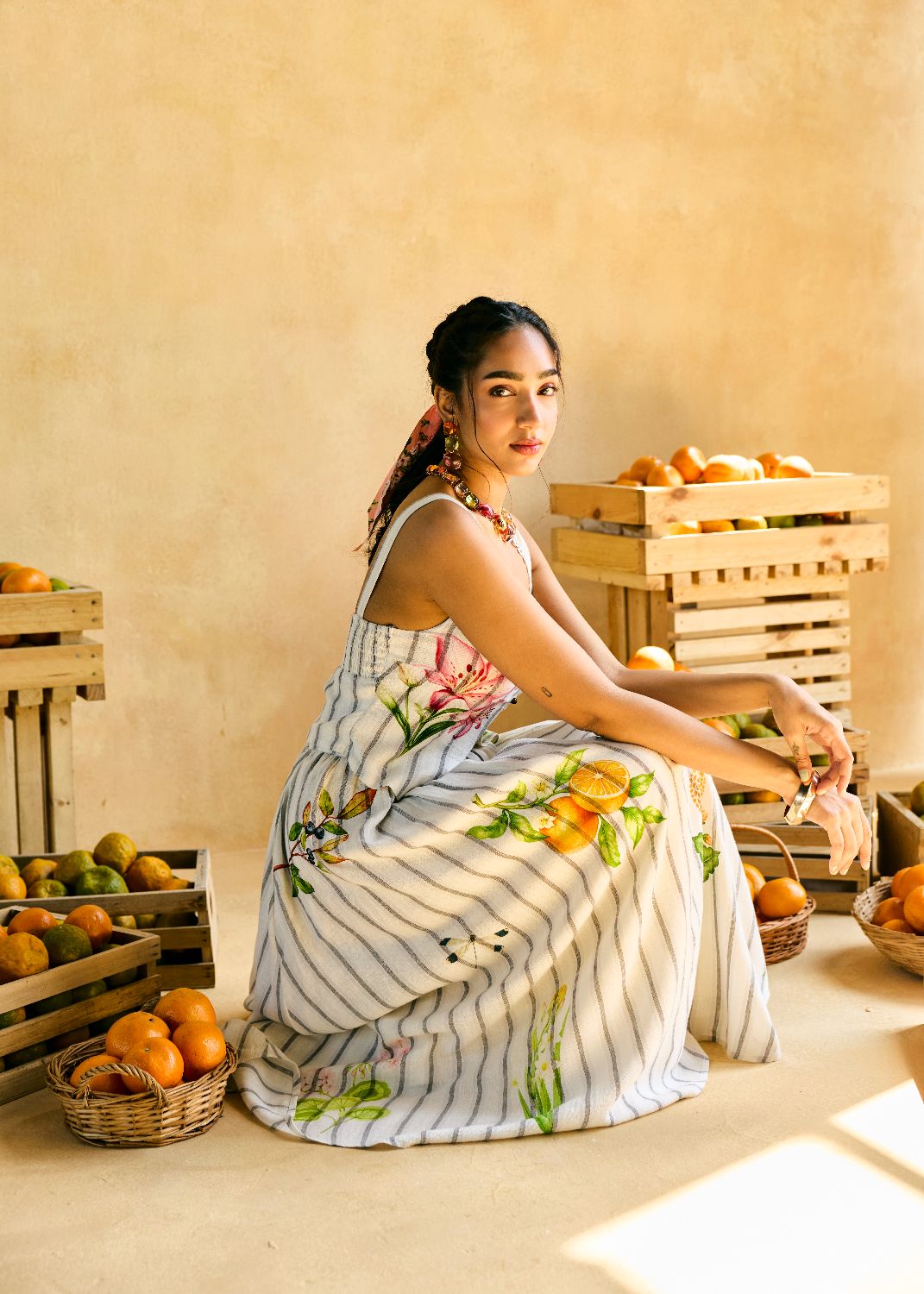Garden Stripe Gathered Skirt