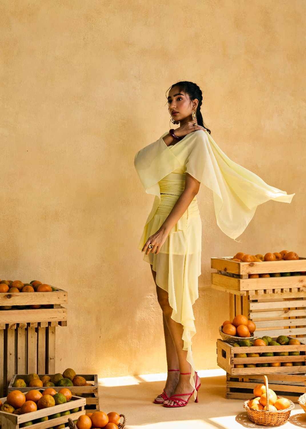 Lemon Sunveil Drape Scarf Top