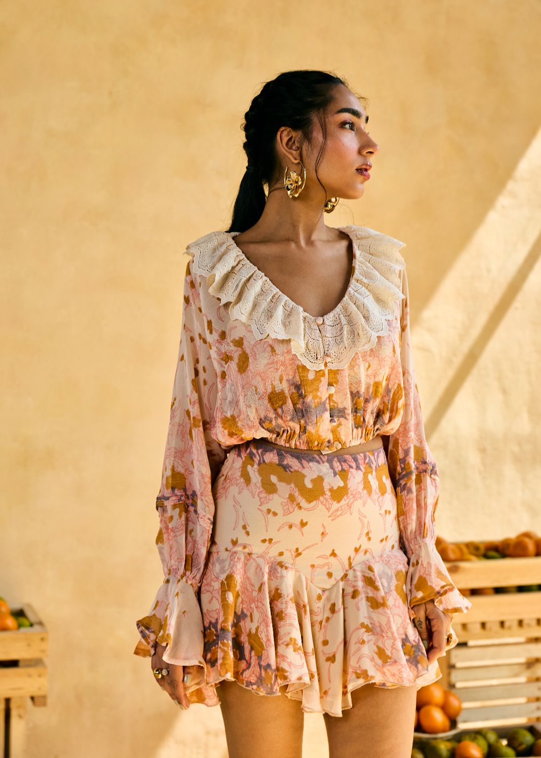 Peachy Breeze Ruffle Crop Blouse