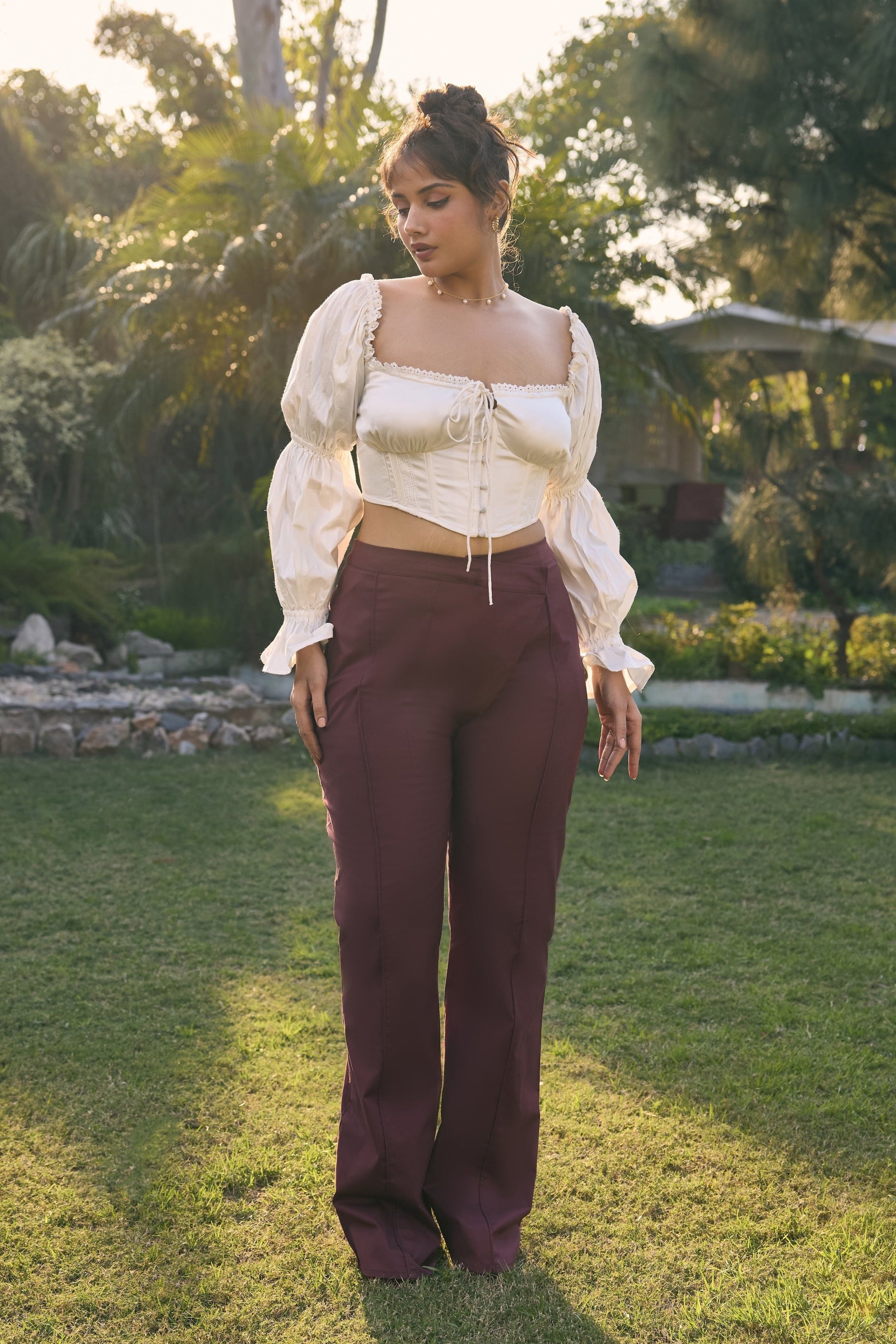 Myrtle Burgundy High-Waisted Pants