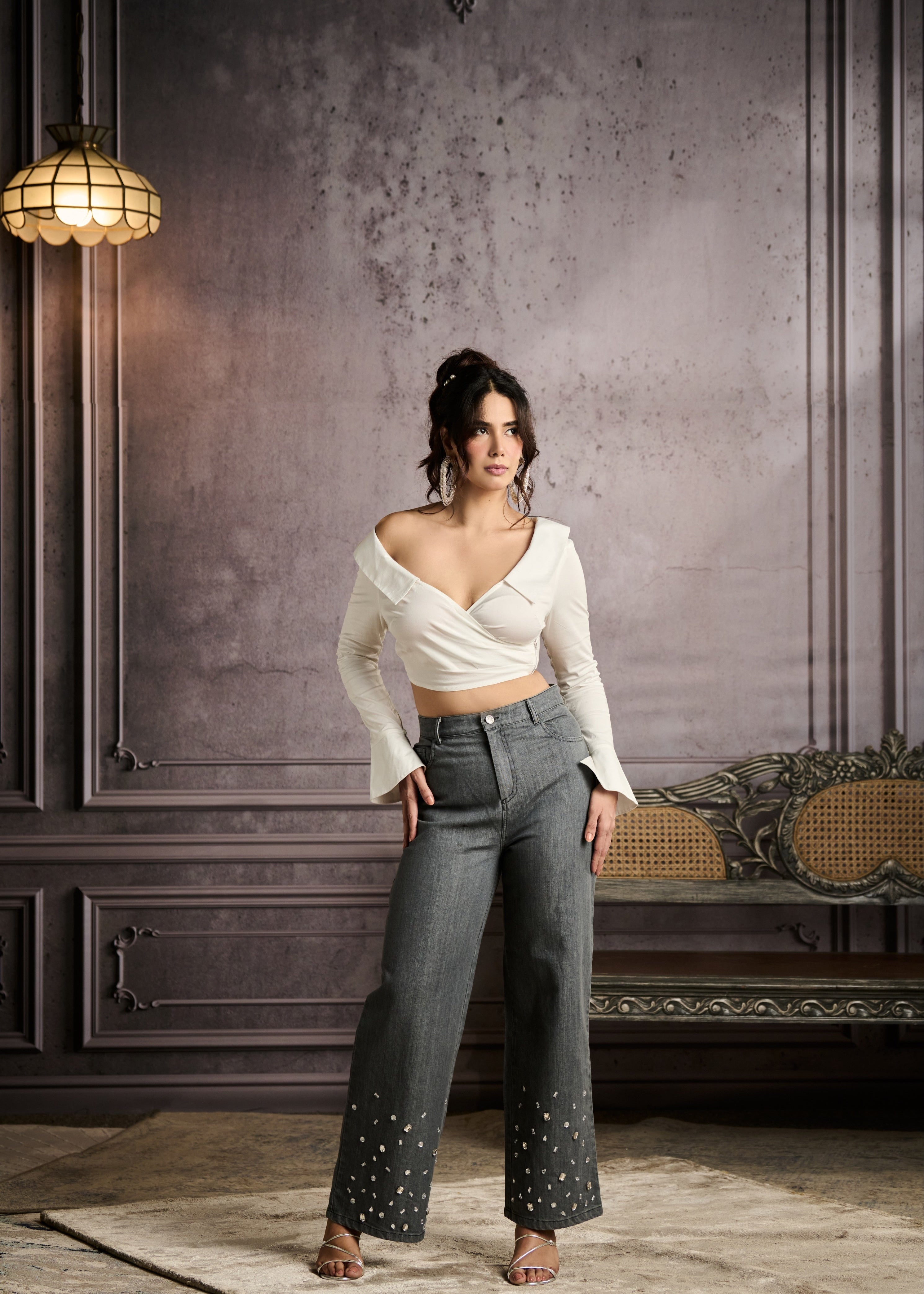 Cosima White Full Sleeves Tailored Blouse