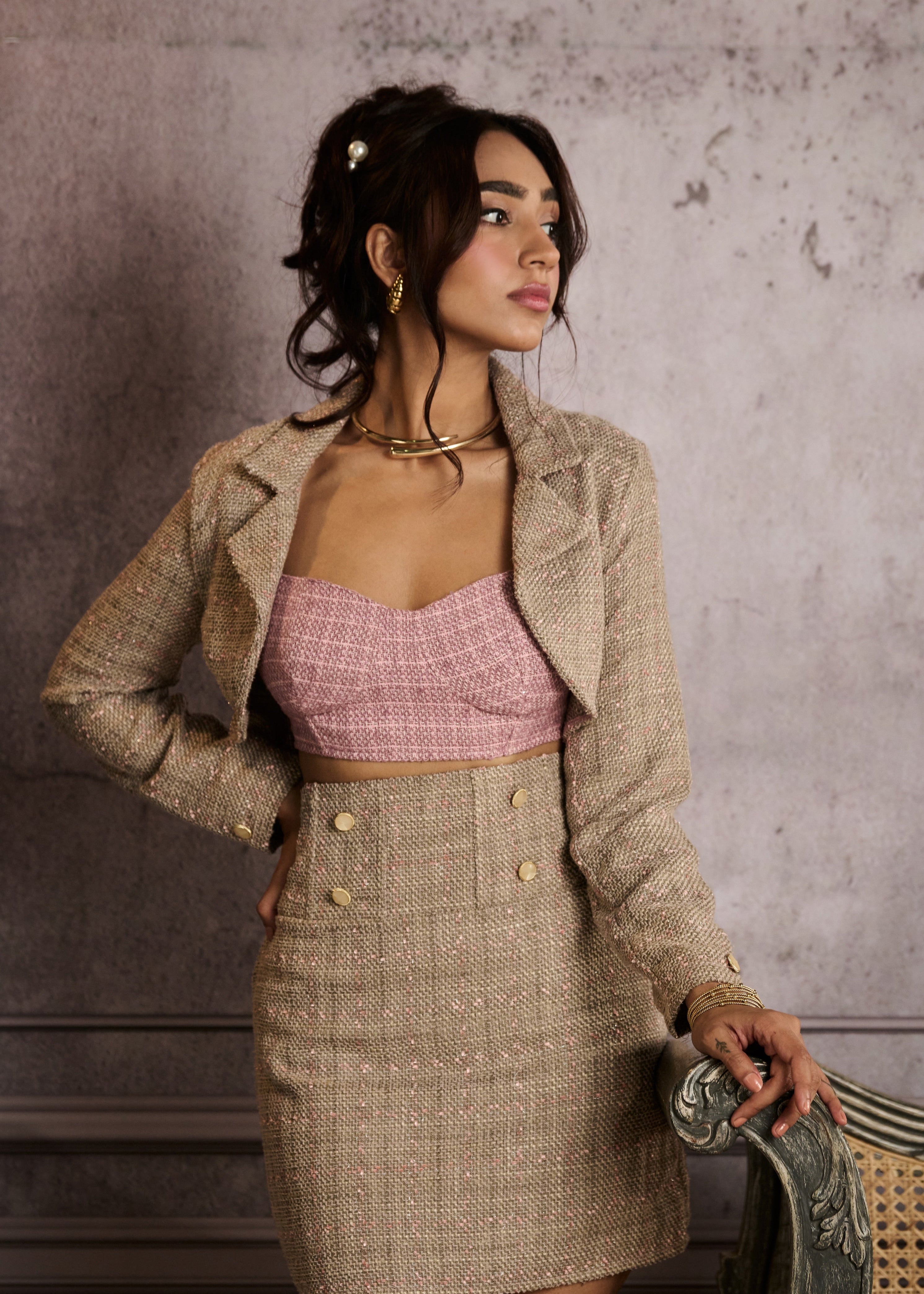 Soraya Mocha Tweed Crop Blazer CL