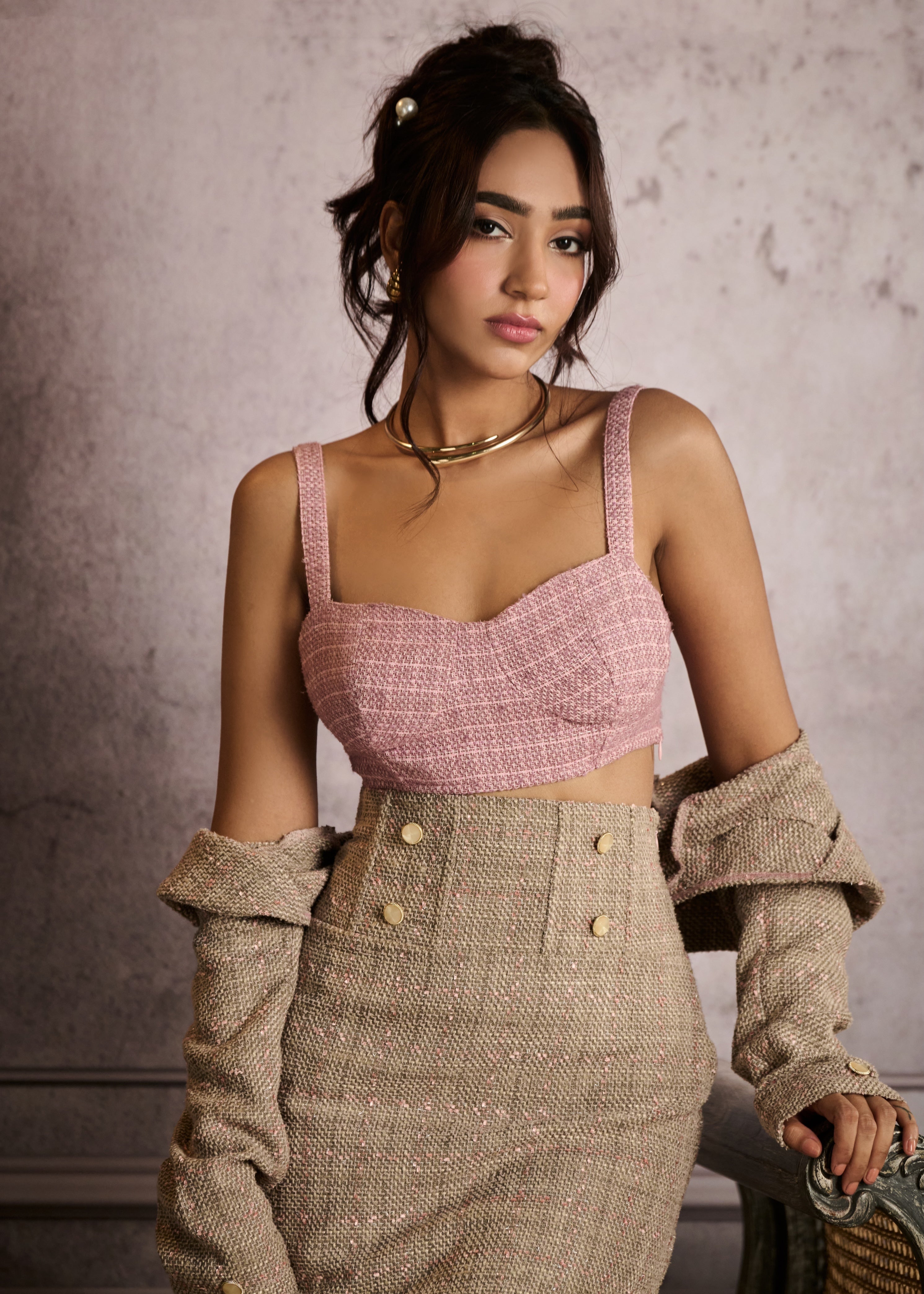 Soraya Mocha Tweed Crop Blazer CL