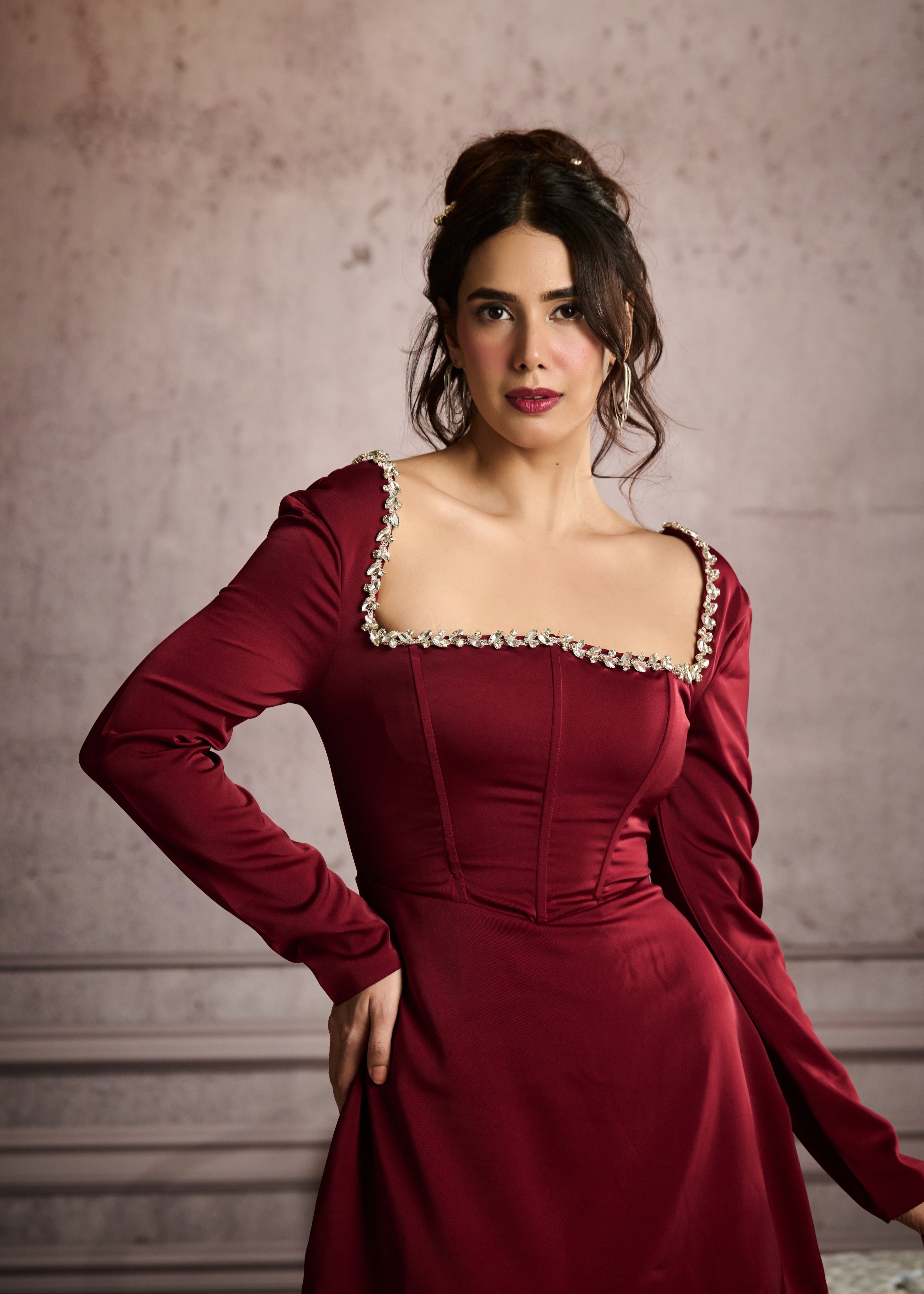 Faith Red A-line Rhinestone Mini Dress