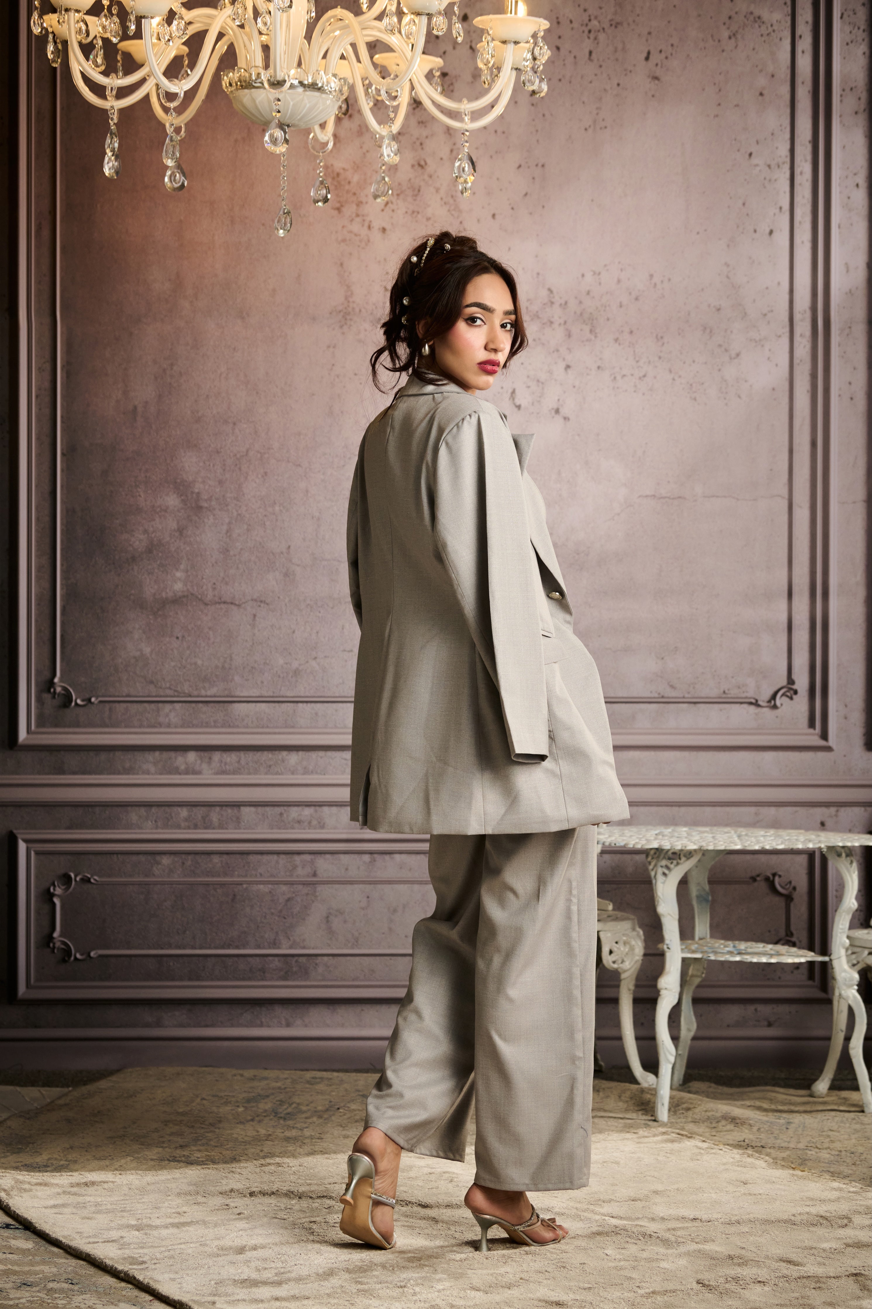 Electra Grey Plaid Tailored Wide Leg Pants