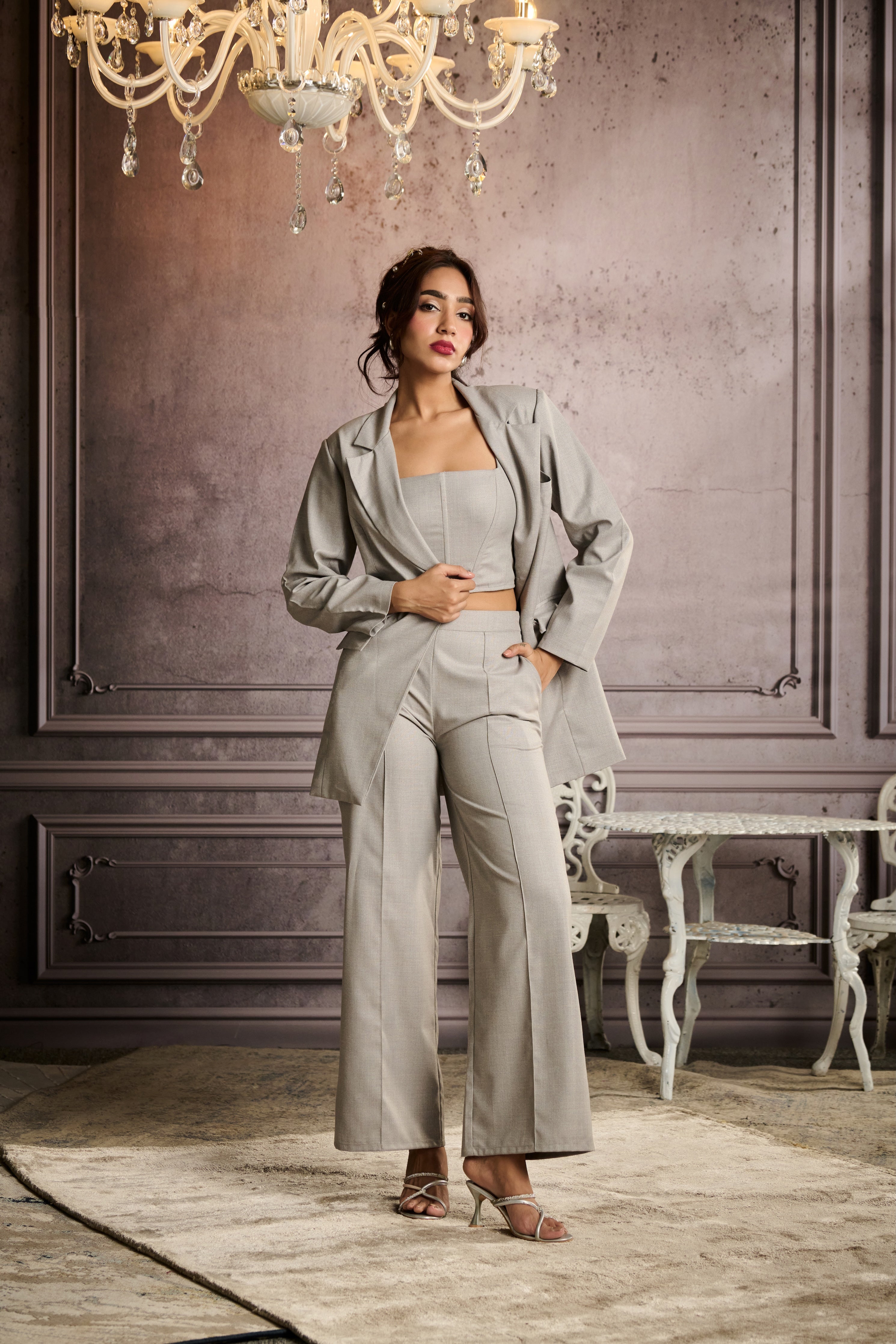 Electra Grey Plaid Tailored Wide Leg Pants