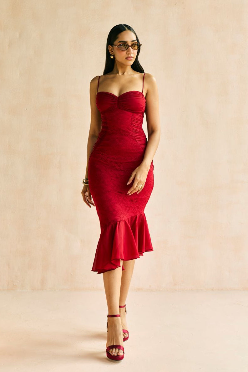 Sylvie Crimson Bodycon Midi Dress