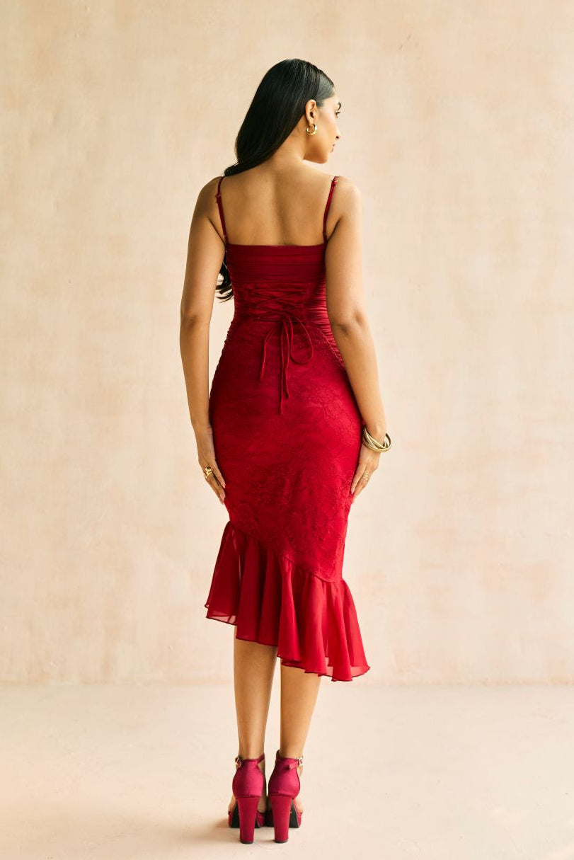 Sylvie Crimson Bodycon Midi Dress