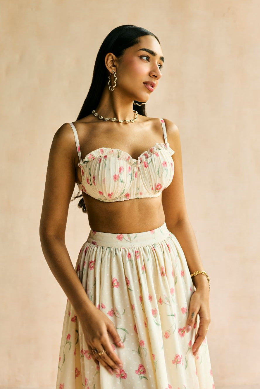 Elara Floral Butter Yellow Bustier Bralette