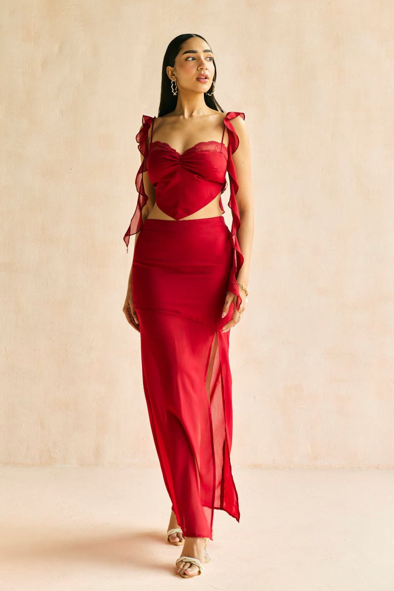 Crimson Muse Ruffled Top