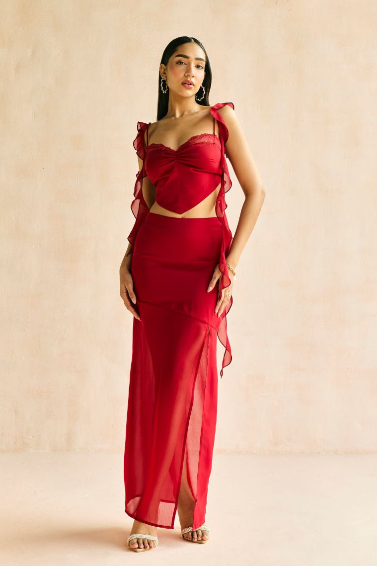 Crimson Muse Ruffled Top