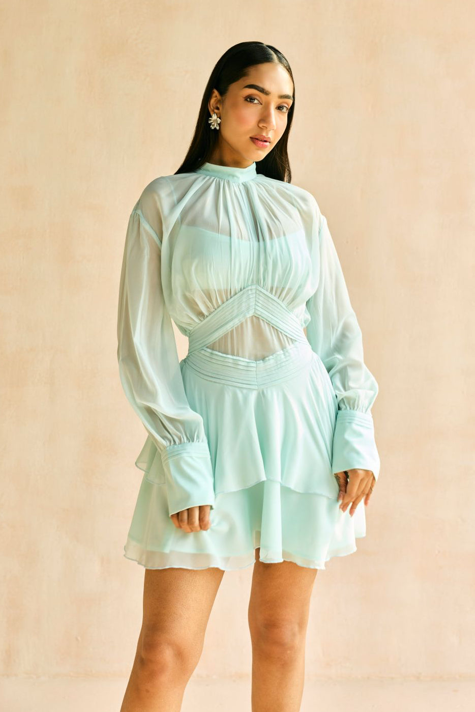 Misty Blue Tiered Ruffled Mini Dress