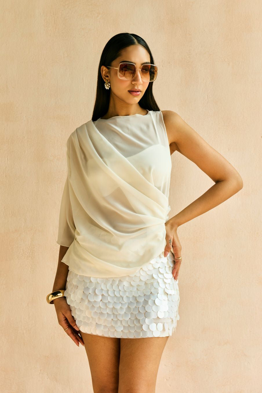 Arina White Sequence Skirt