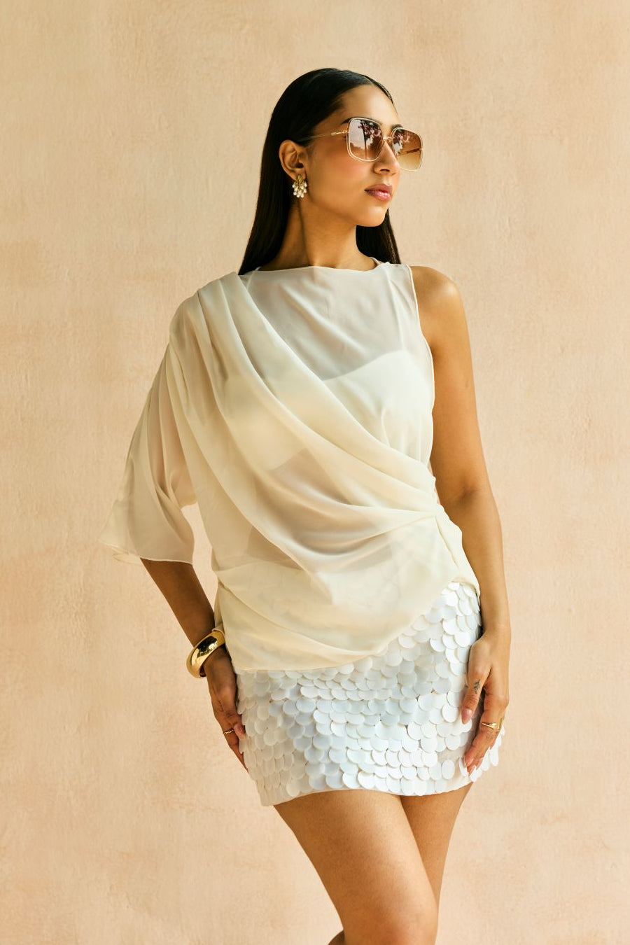 Arina White Sequence Skirt