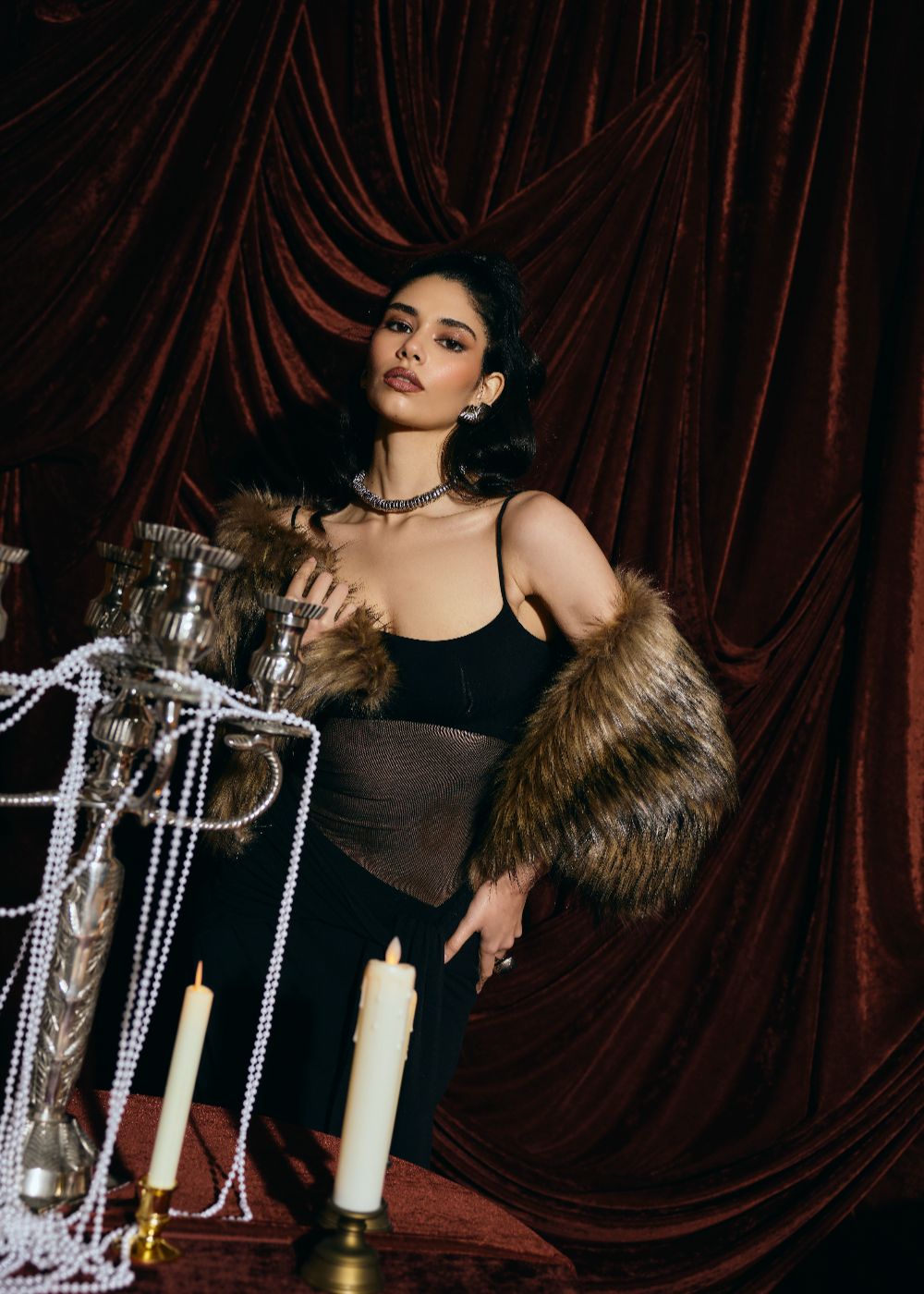 Maya Modal Mesh-Panel Draped Gown