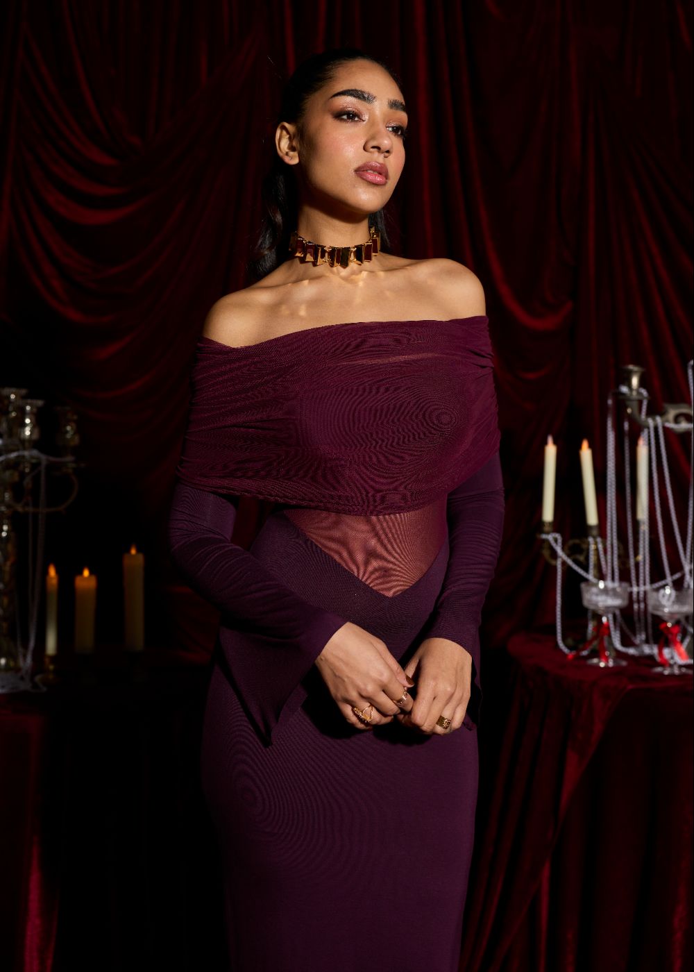 Bordeaux Illusion Modal Sculpting Gown