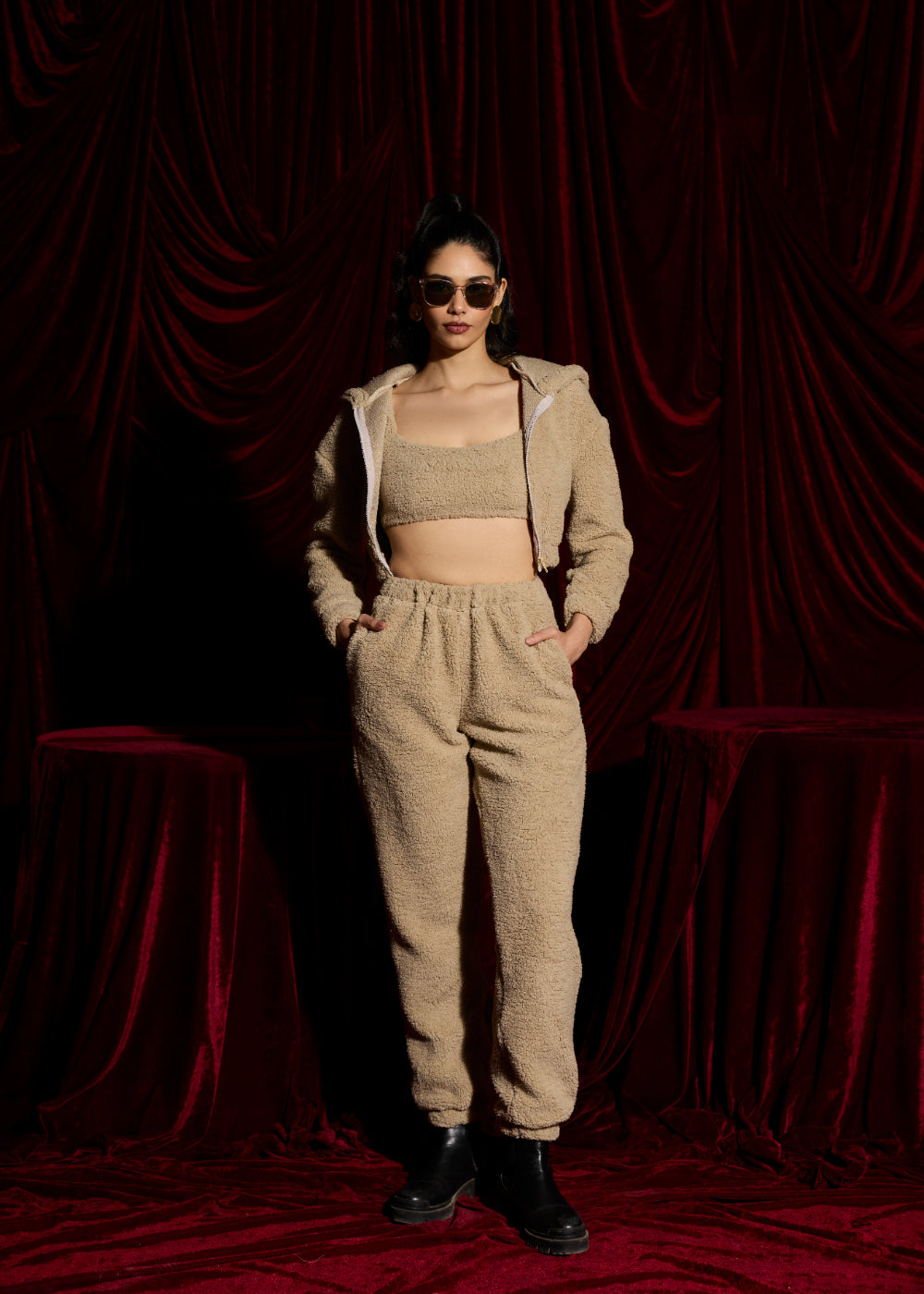 Cozy Tan Plush Teddy Joggers