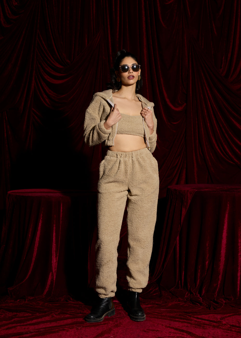 Cozy Tan Plush Teddy Joggers