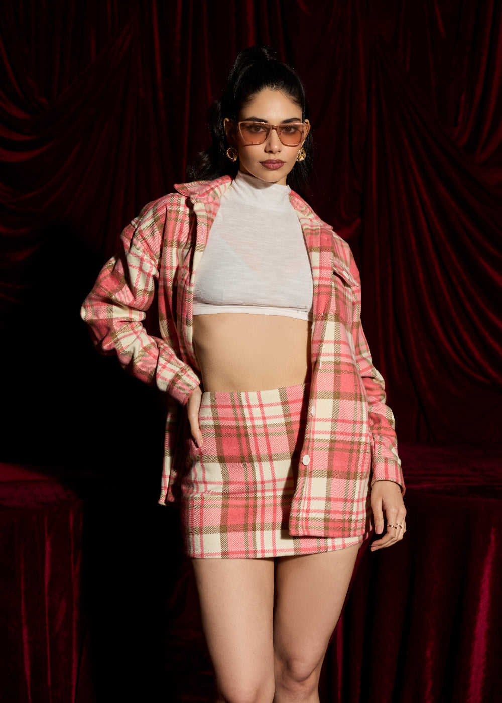 Sugarplum Pink and White Plaid Mini Skirt