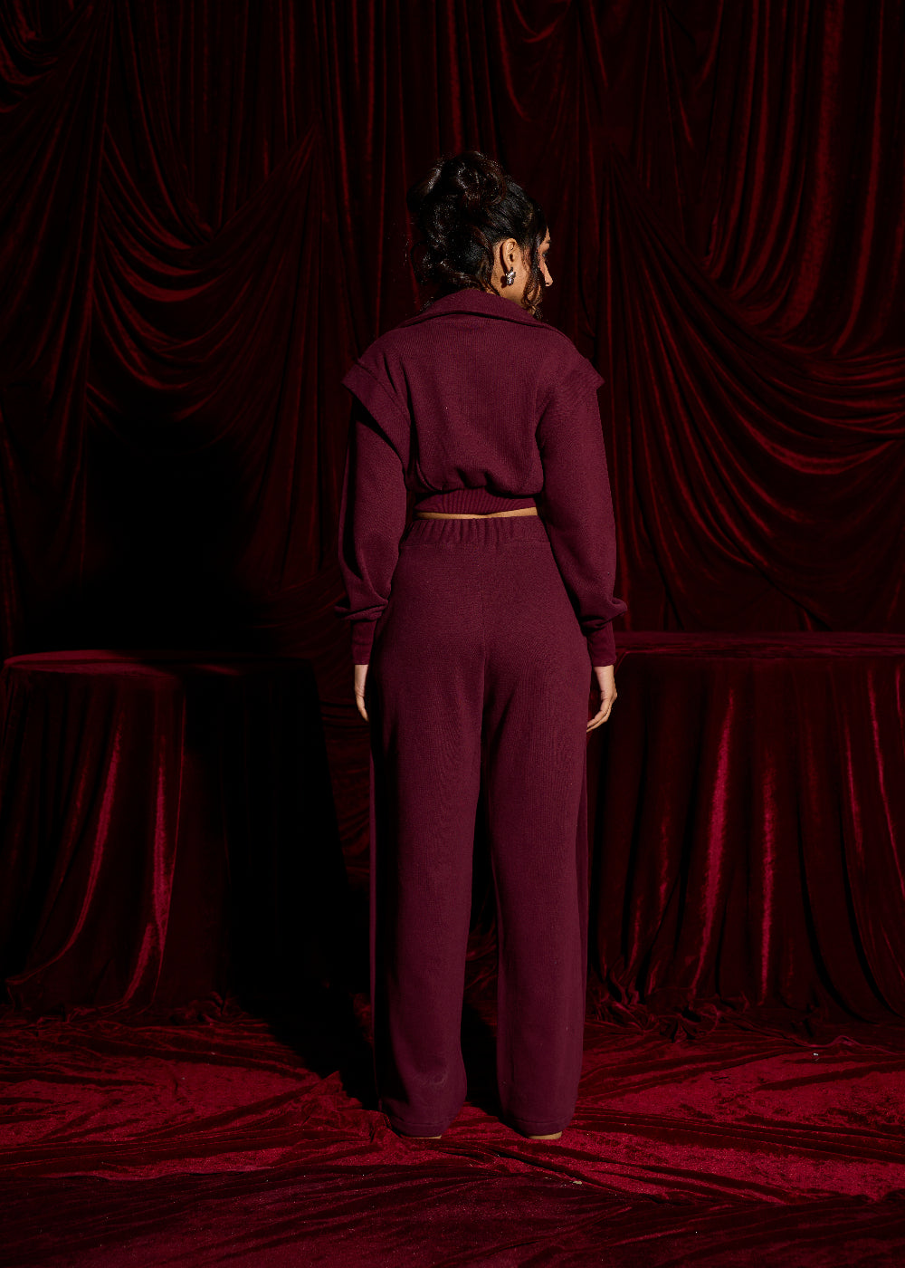 Berrywood Burgundy Cropped Quarter-Zip Sweatshirt