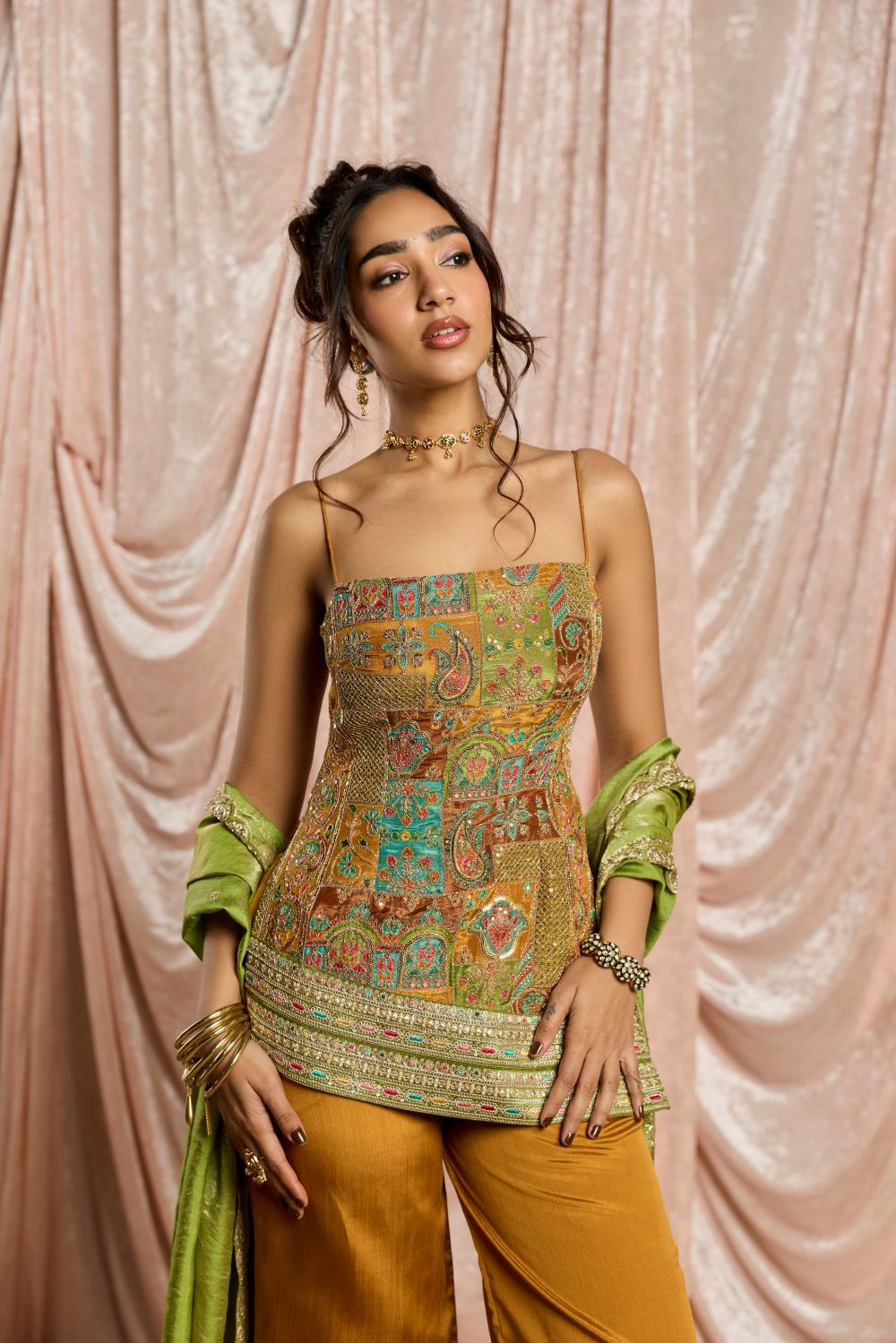 Meher-e-Baagh Yellow Embroidered Kurta Set