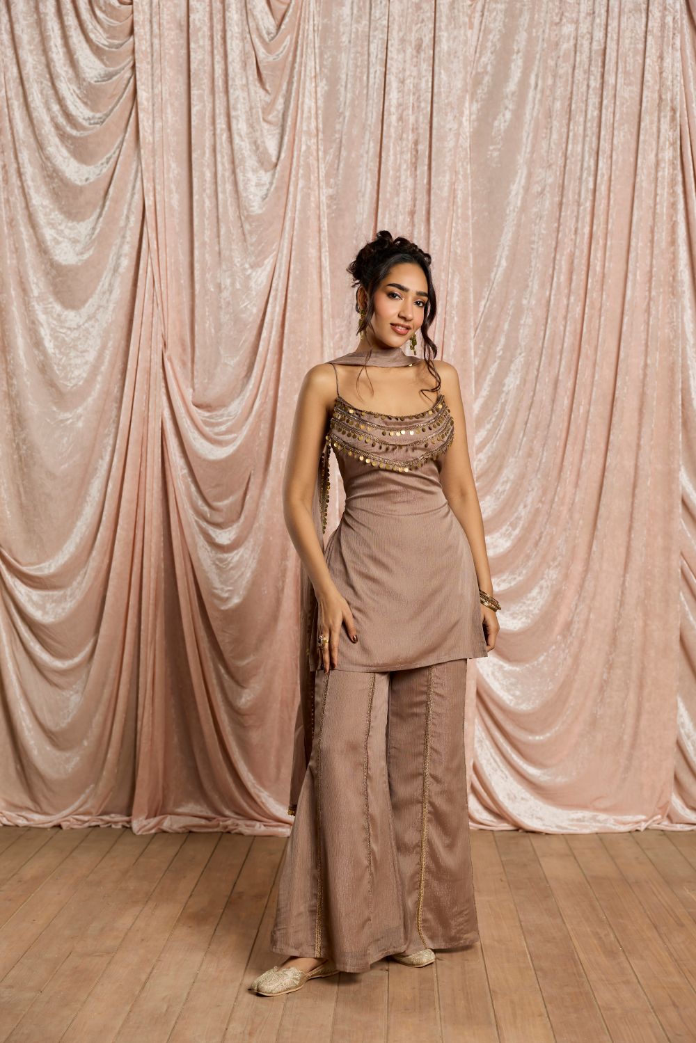 Olivia Champagne Embellished Sharara Set