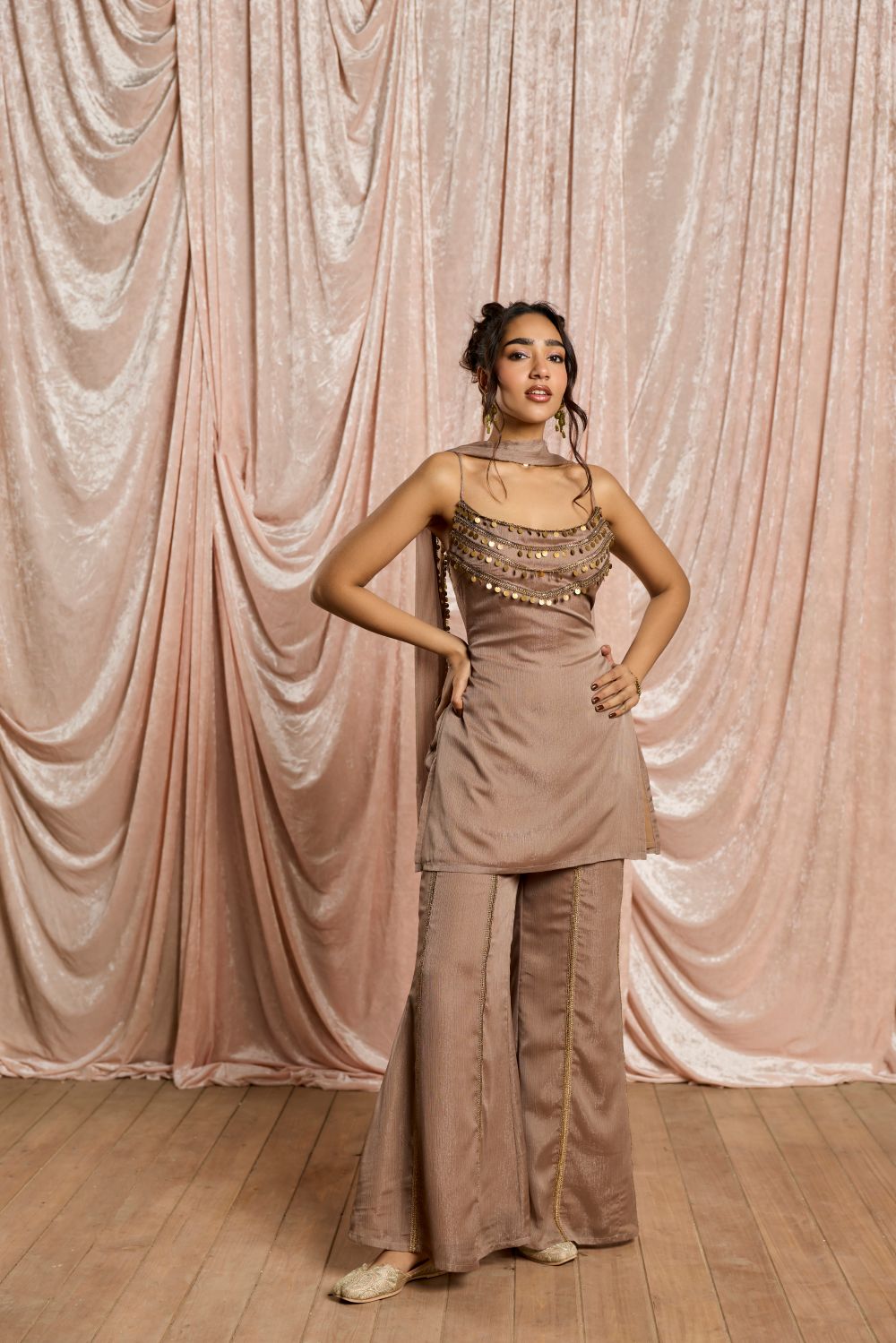 Olivia Champagne Embellished Sharara Set